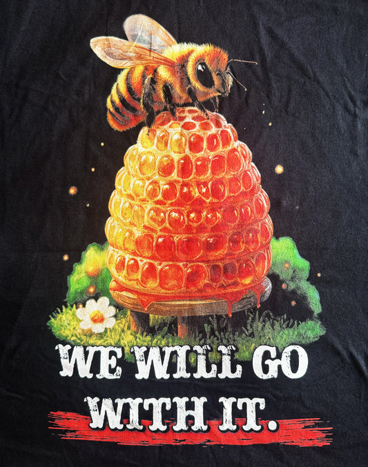 Black Unisex Premium Heavyweight Back-Design Tee "We Will Go With It - Beehive" by Designer and Artist Lucas Gillon