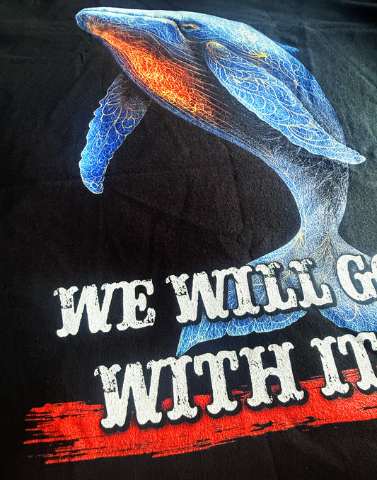 Black Unisex Premium Heavyweight Back-Design Tee "We Will Go With It - Whale" by Designer and Artist Lucas Gillon