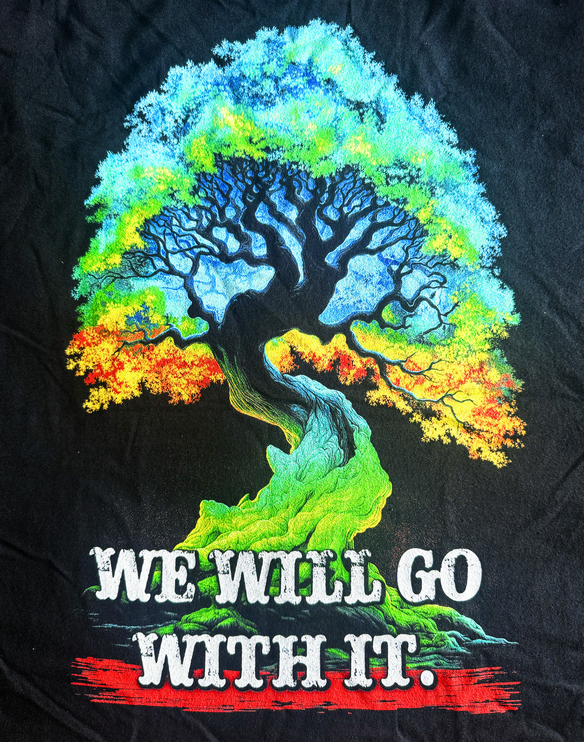 Black Unisex Premium Heavyweight Back-Design Tee "We Will Go With It - Neon Tree" by Designer and Artist Lucas Gillon
