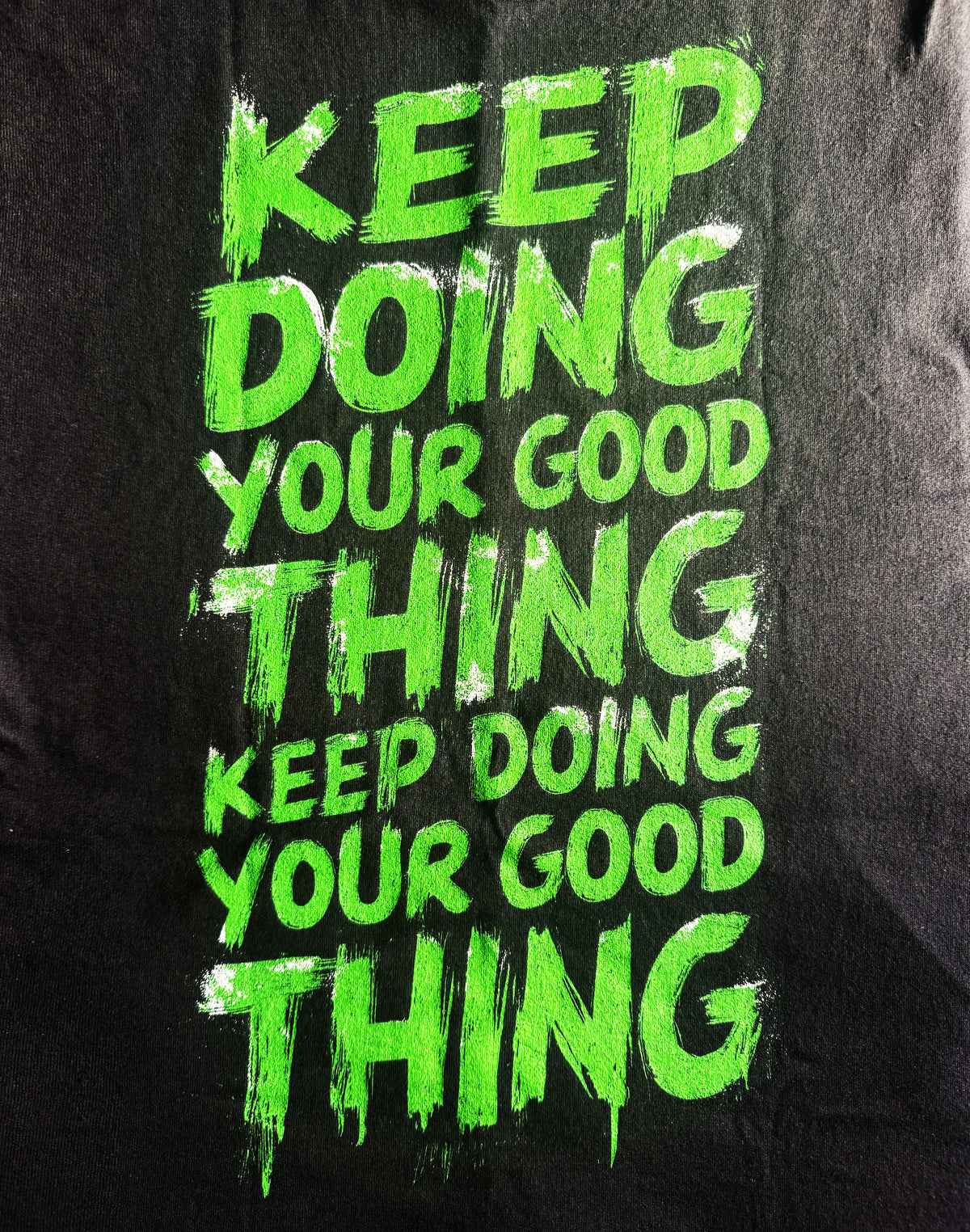 Black Unisex Premium Heavyweight Back-Design Tee "Keep Doing Your Good Thing" by Designer and Artist Lucas Gillon