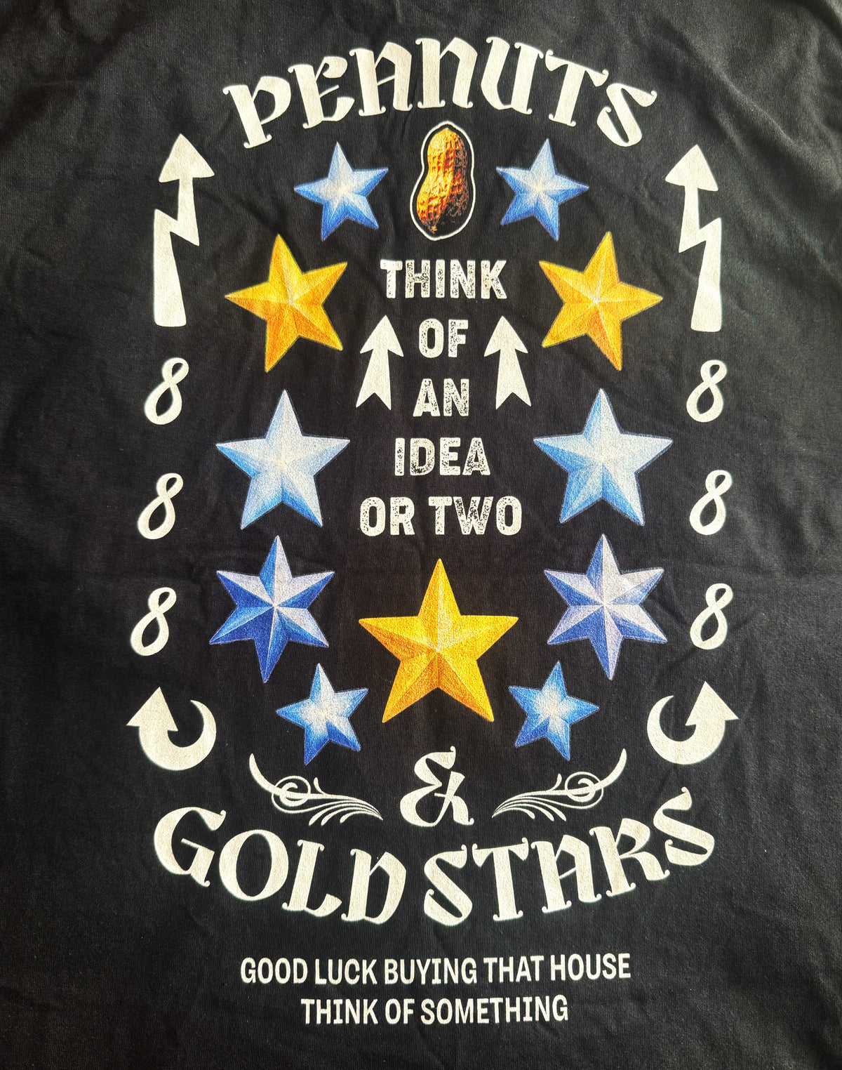 Black Unisex Premium Heavyweight Back-Design Tee "Peanuts & Gold Stars" by Designer and Artist Lucas Gillon