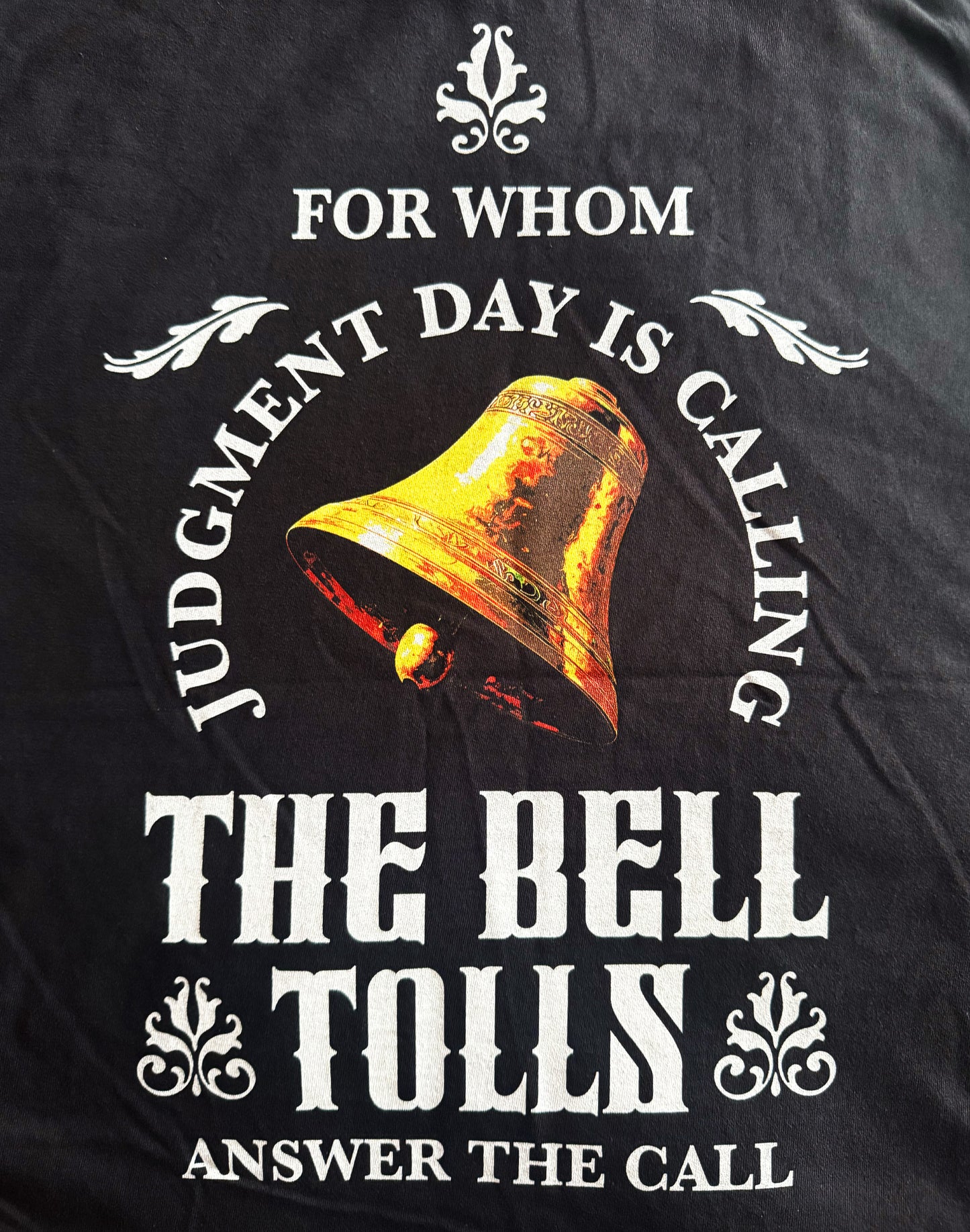 Black Unisex Premium Heavyweight Back-Design Tee "The Bell Tolls" by Designer and Artist Lucas Gillon