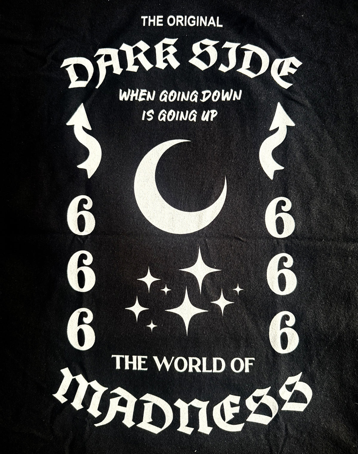 Black Unisex Premium Heavyweight Back-Design Tee "Dark Side - World of Madness No V. #3" by Designer and Artist Lucas Gillon