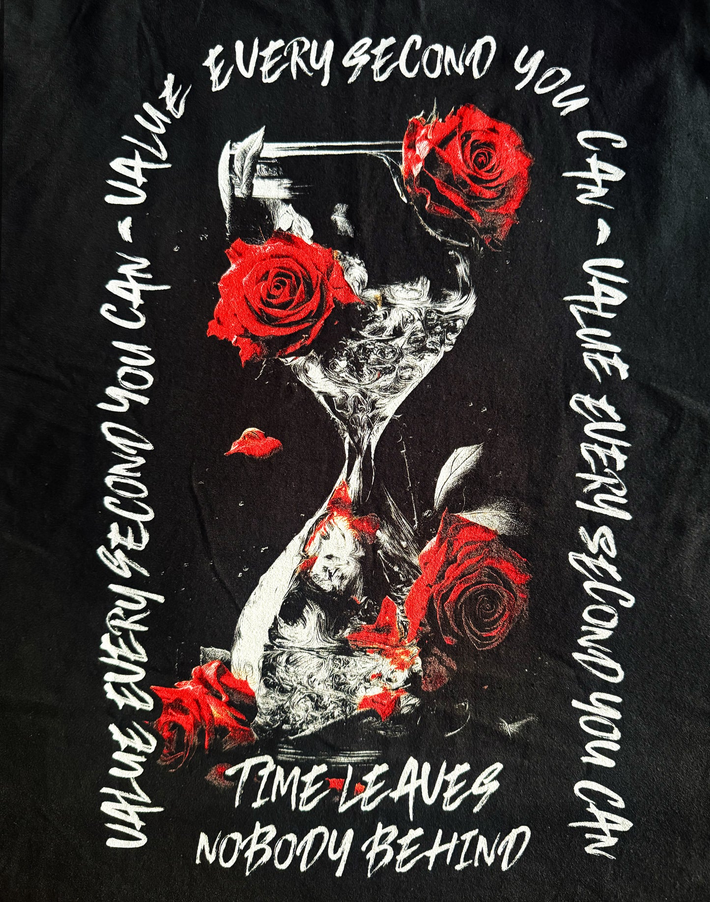 to finish - Black Unisex Premium Heavyweight Back-Design Tee "Value Every Second" by Designer and Artist Lucas Gillon