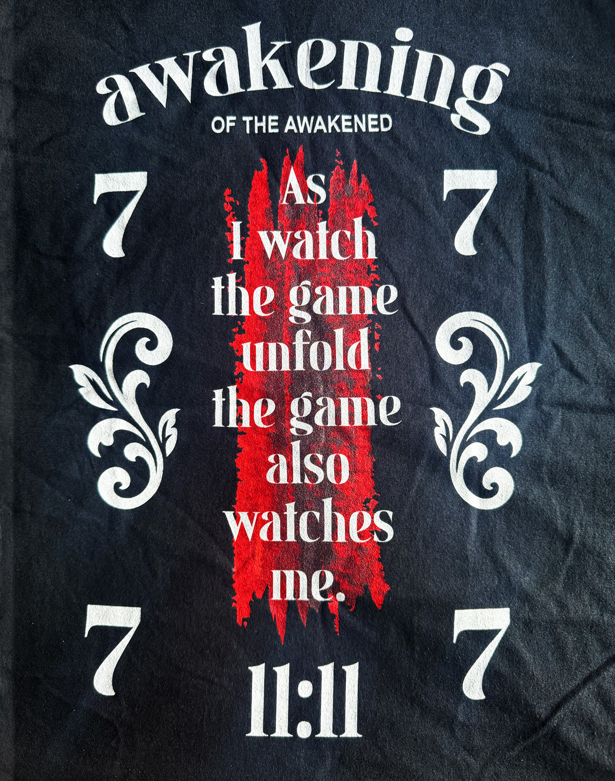 Black Unisex Premium Heavyweight Back-Design Tee "Awakening of the Awakened - The Game Also Watches Me" by Designer and Artist Lucas Gillon