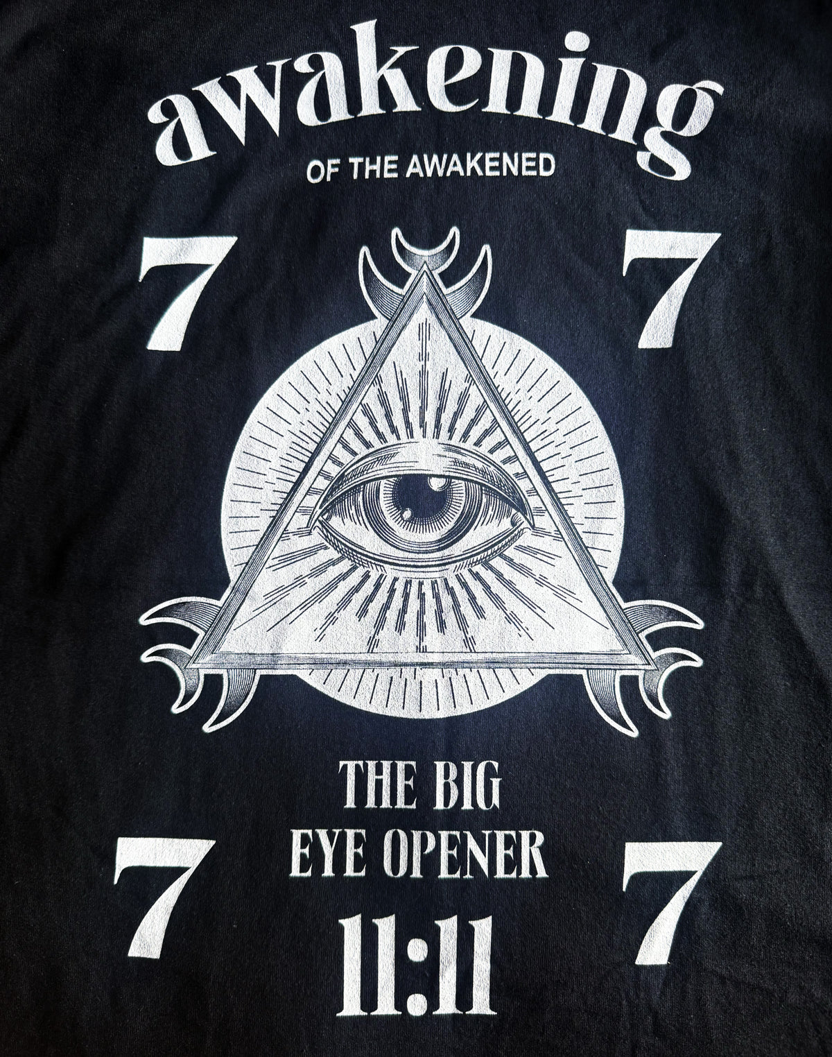 to finish - Black Unisex Premium Heavyweight Back-Design Tee "Awakening of the Awakened - The Big Eye Opener" by Designer and Artist Lucas Gillon