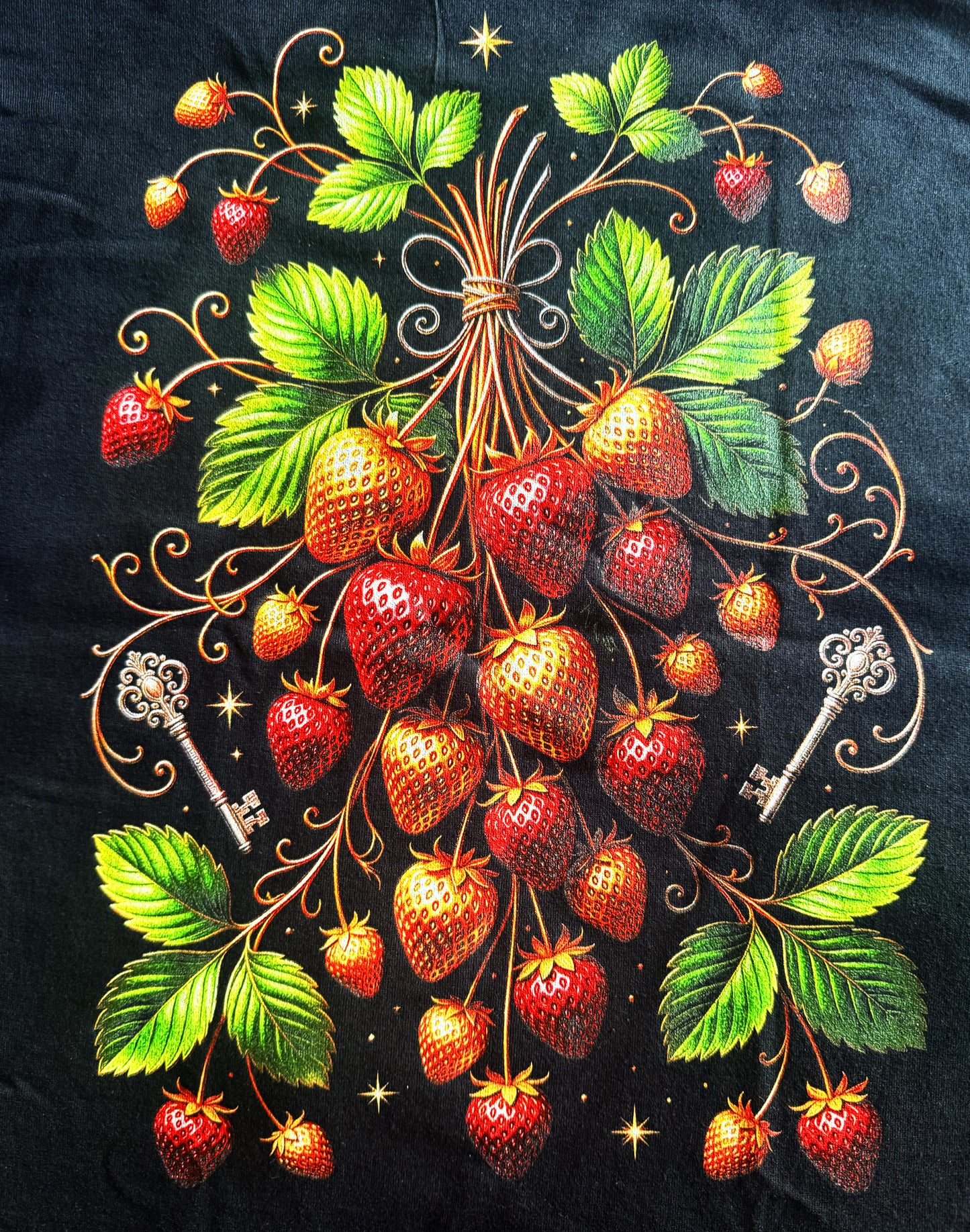 Black Unisex Premium Original Heavyweight Back-Design Tee "Golden Strawberries" by Designer and Artist Lucas Gillon