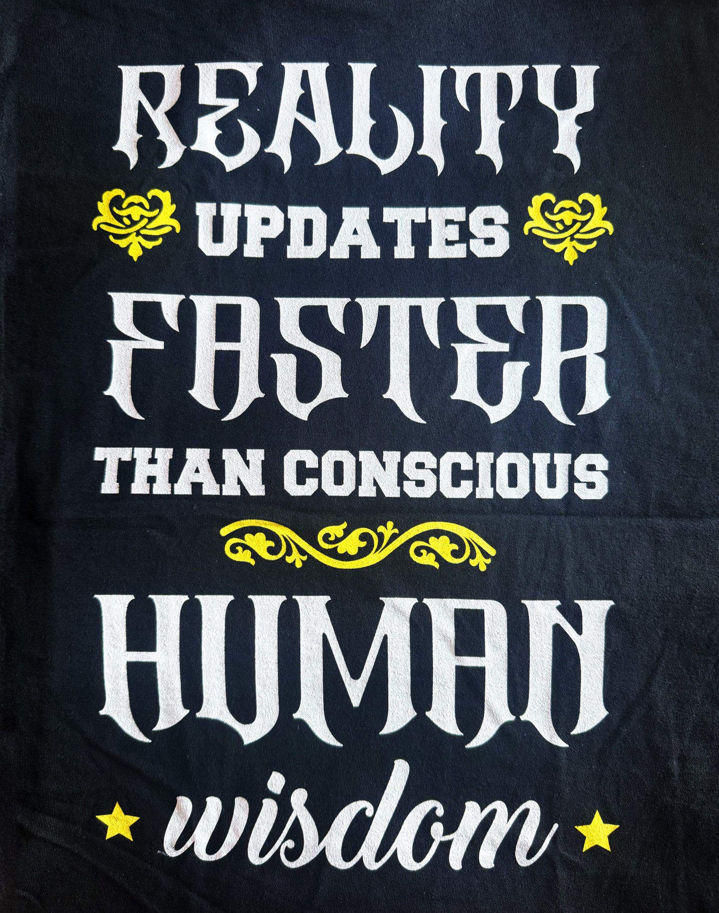 Black Unisex Premium Heavyweight Back-Design Tee "Reality Updates Faster" by Designer and Artist Lucas Gillon