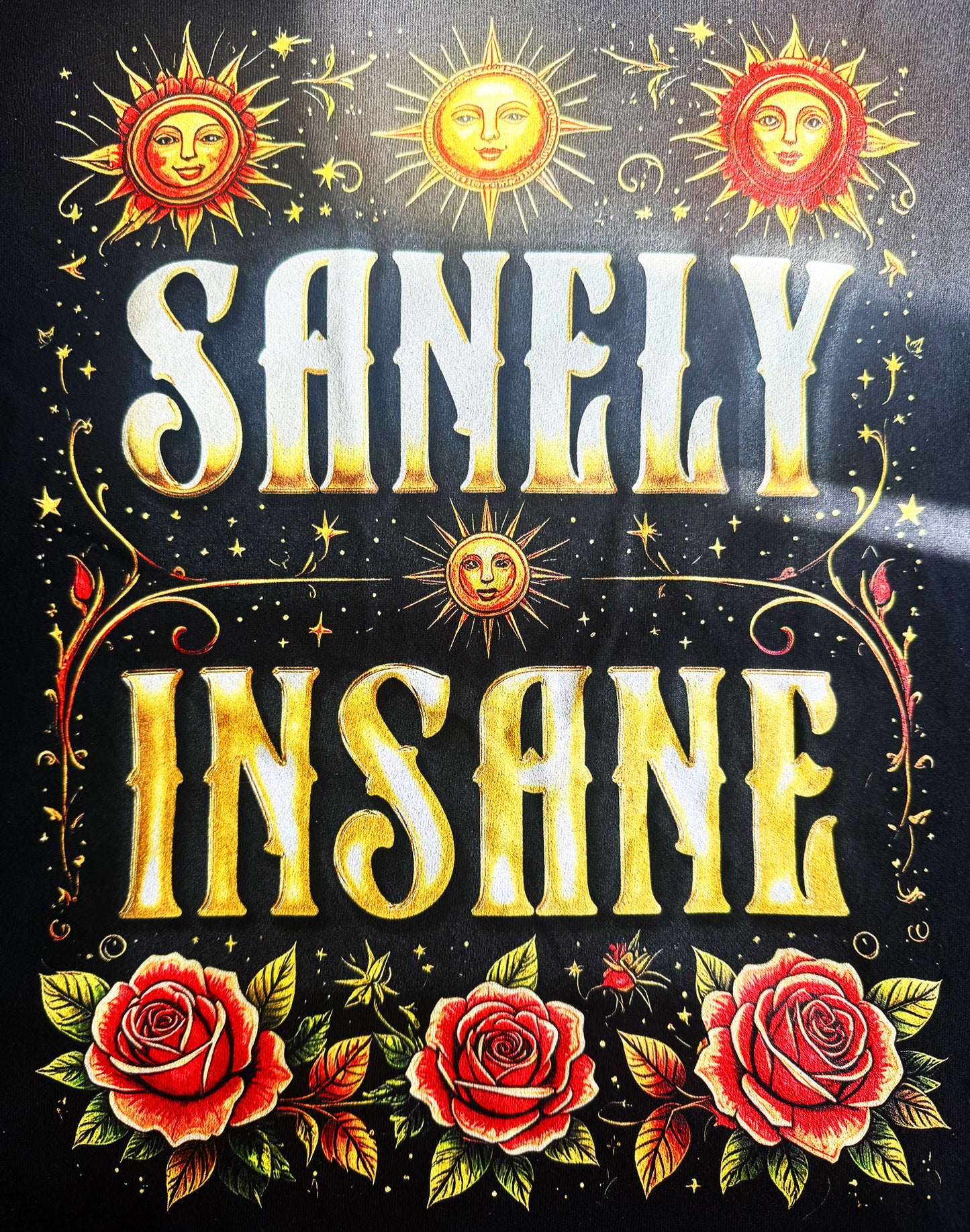 Black Unisex Premium Original Heavyweight Back-Design Tee "Sanely Insane" by Designer and Artist Lucas Gillon