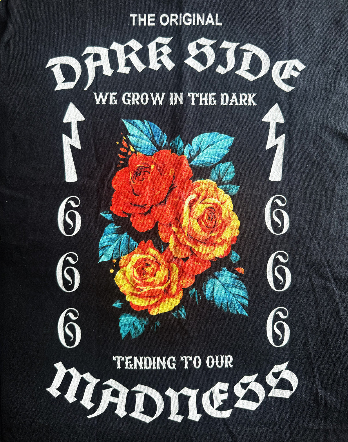 Black Unisex Premium Heavyweight Back-Design Tee "Dark Side - We Grow In The Dark" by Designer and Artist Lucas Gillon