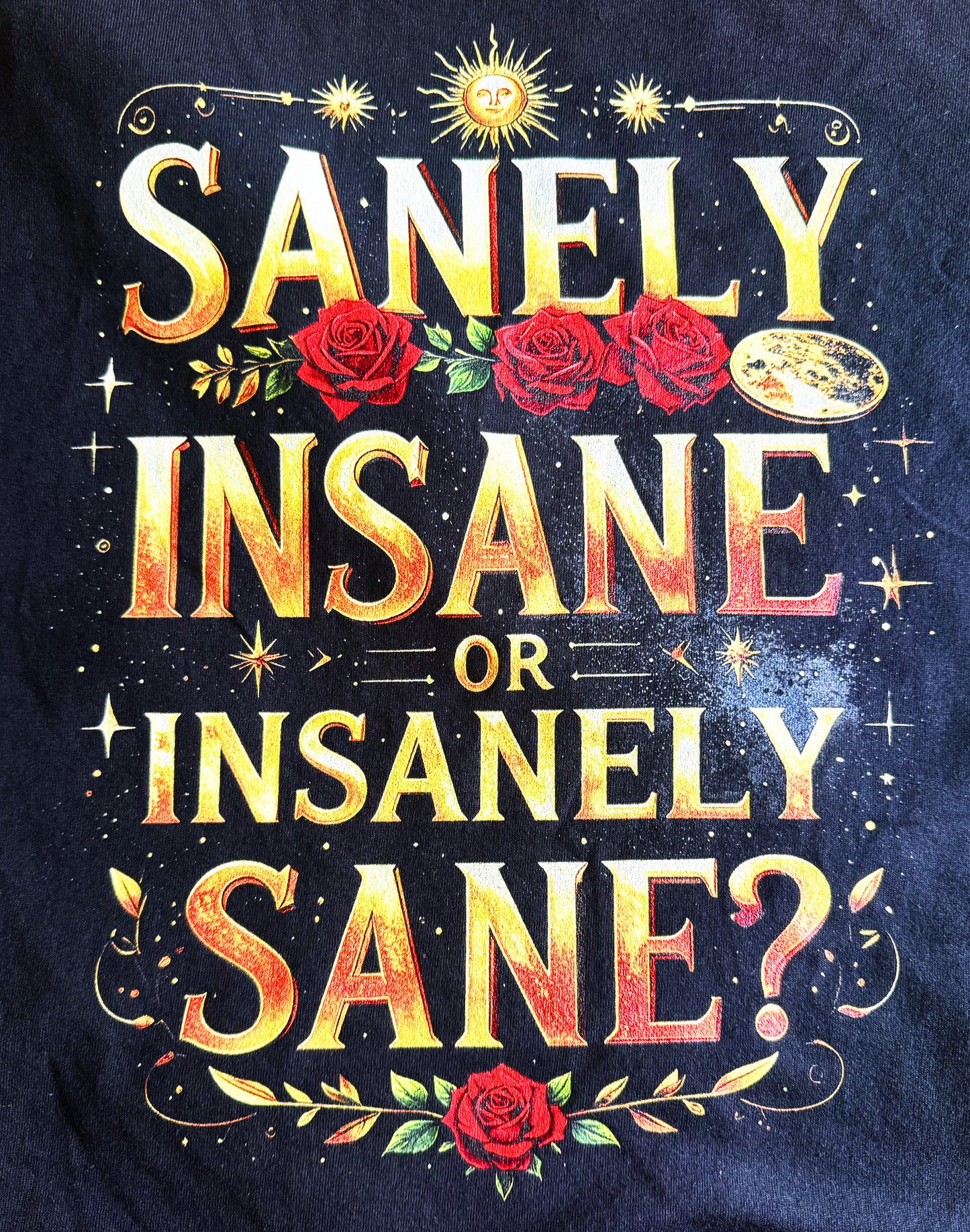 Black Unisex Premium Original Heavyweight Back-Design Tee "Sanely Insane or Insanely Sane" by Designer and Artist Lucas Gillon
