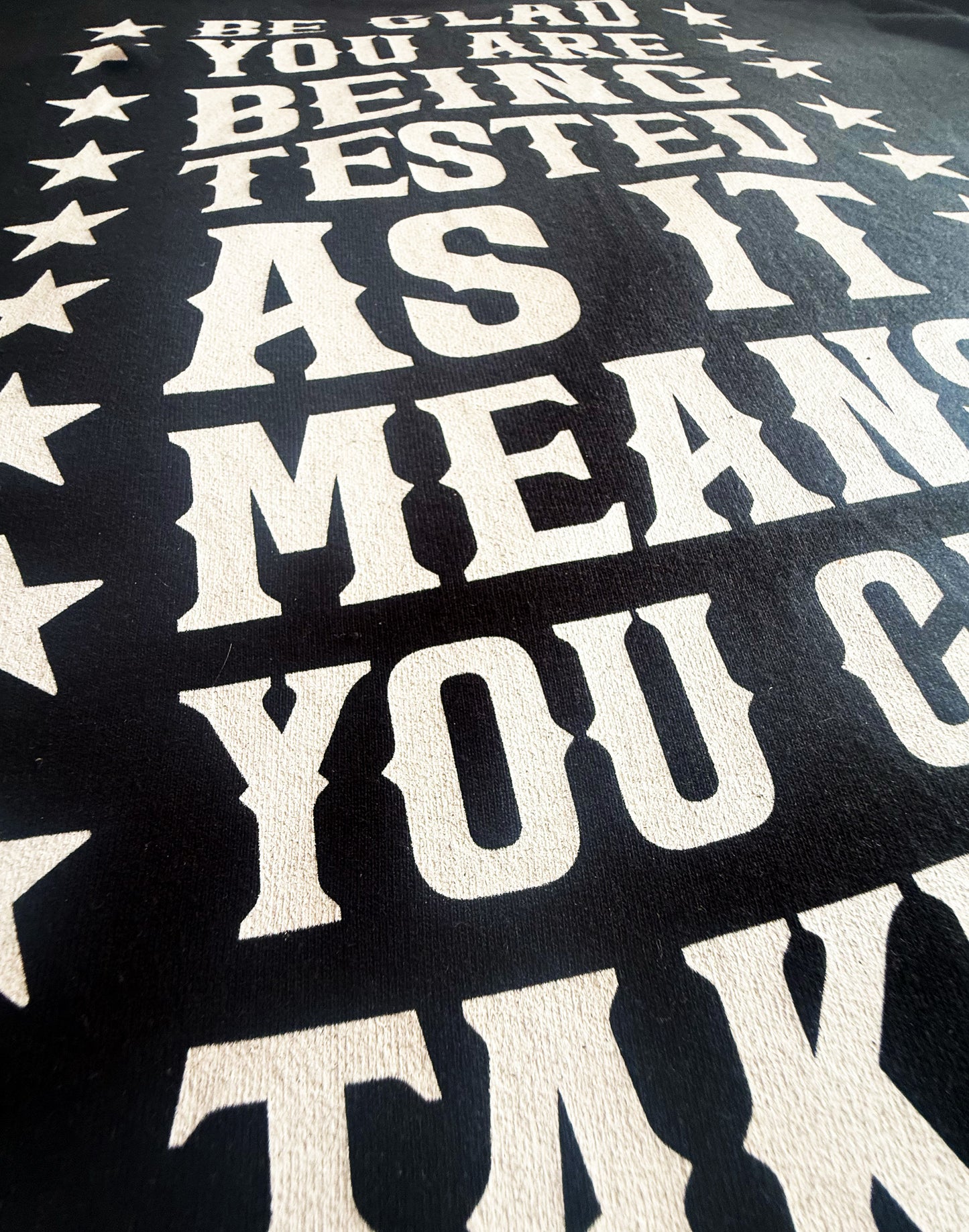 Black Unisex Premium Original Heavyweight Back-Design Tee "Being Tested" by Designer and Artist Lucas Gillon