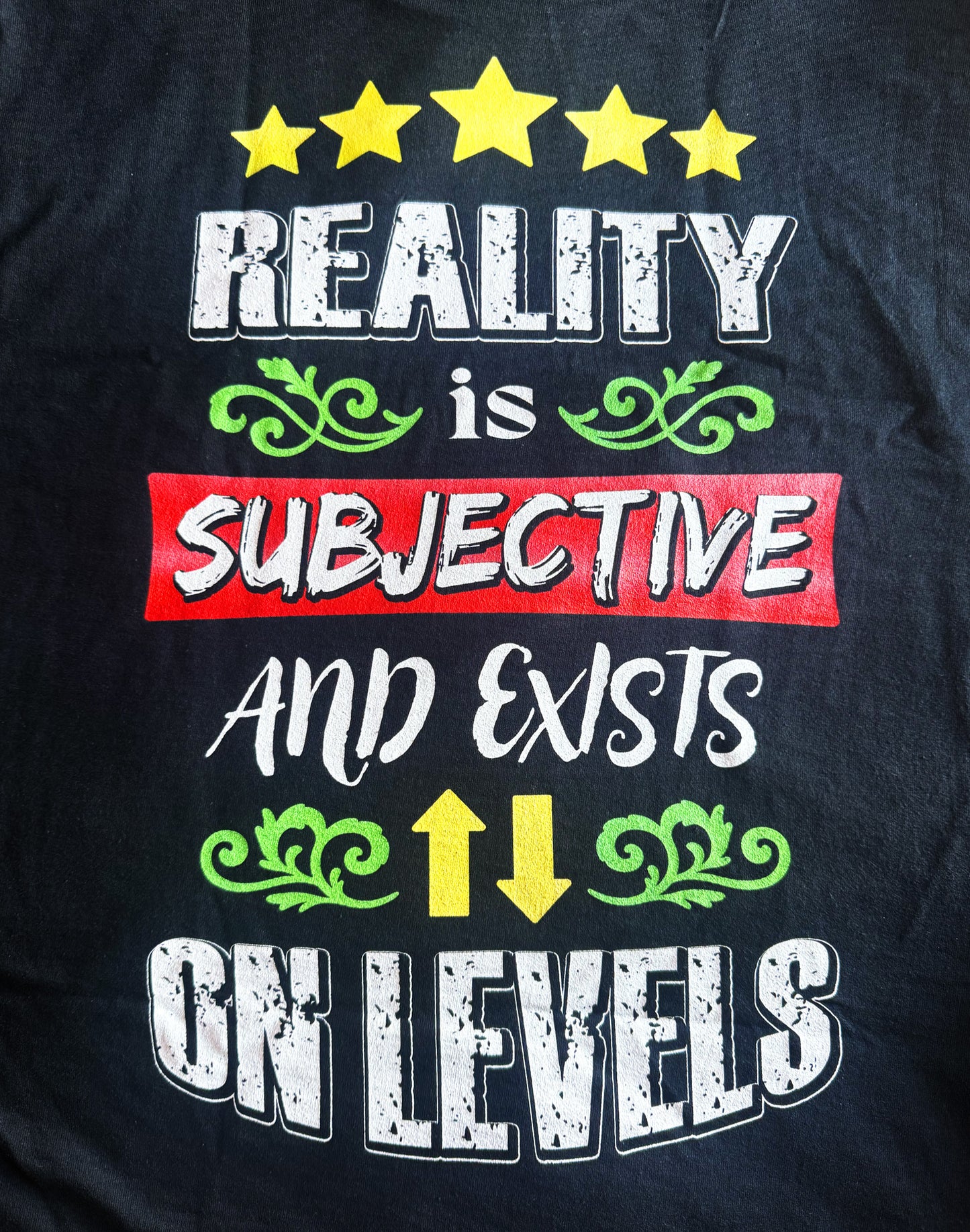 Black Unisex Premium Heavyweight Back-Design Tee "Reality is Subjective" by Designer and Artist Lucas Gillon