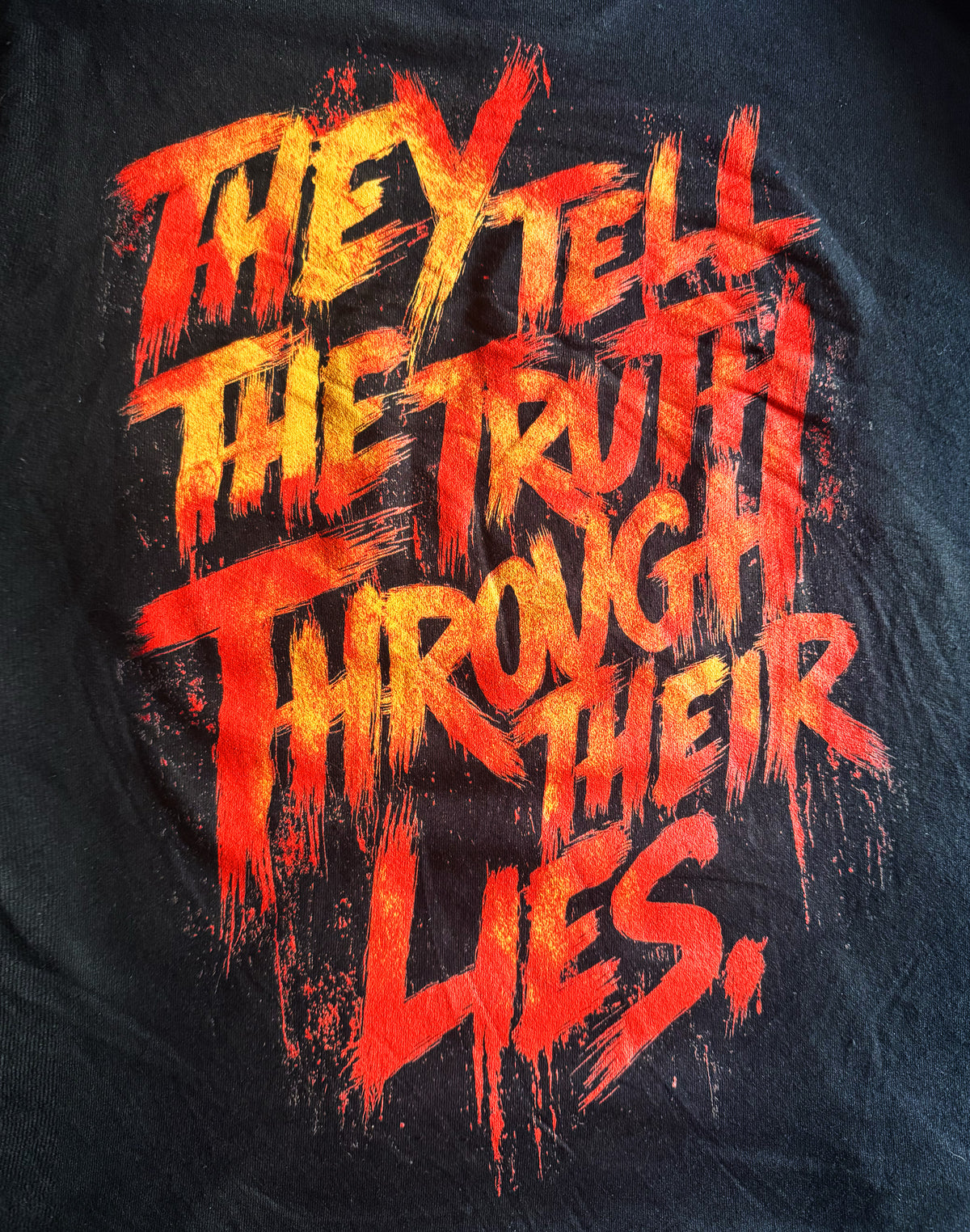 fIX UP COLOUR ON DISPLAYS - Black Unisex Premium Heavyweight Back-Design Tee "Truth Through Lies" by Designer and Artist Lucas Gillon