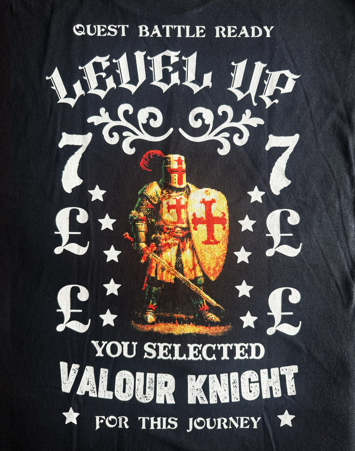 Black Unisex Premium Heavyweight Back-Design Tee "Level Up - Valour Knight" by Designer and Artist Lucas Gillon
