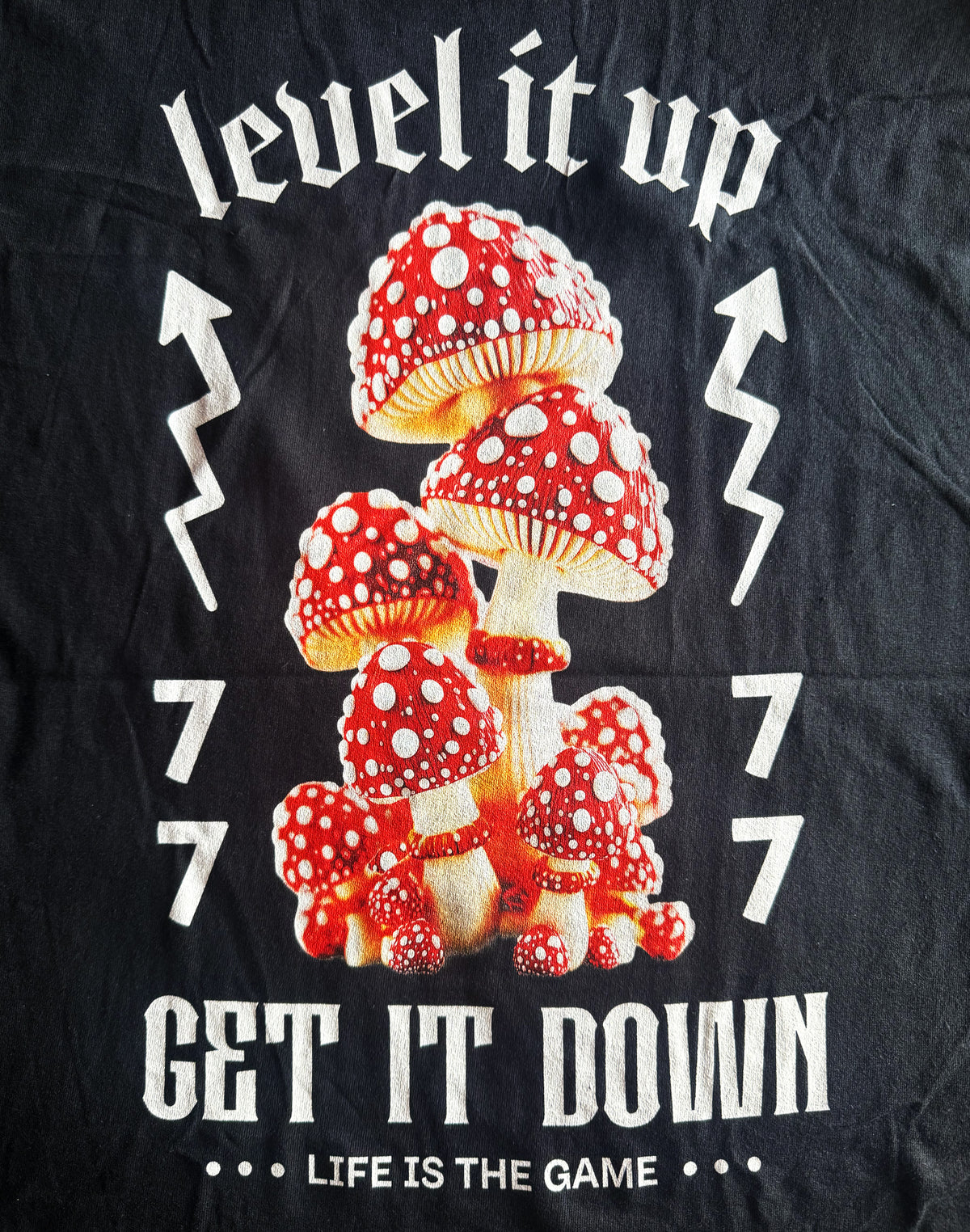Black Unisex Premium Heavyweight Back-Design Tee "Level It Up - Get It Down" by Designer and Artist Lucas Gillon