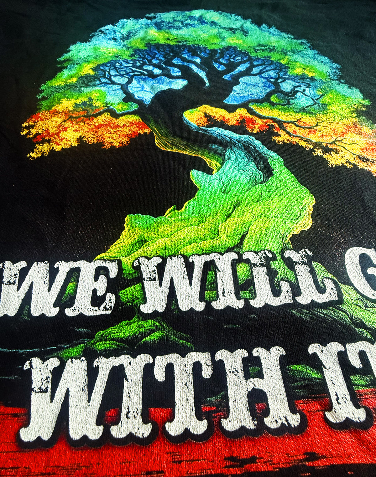 Black Unisex Premium Heavyweight Back-Design Tee "We Will Go With It - Neon Tree" by Designer and Artist Lucas Gillon