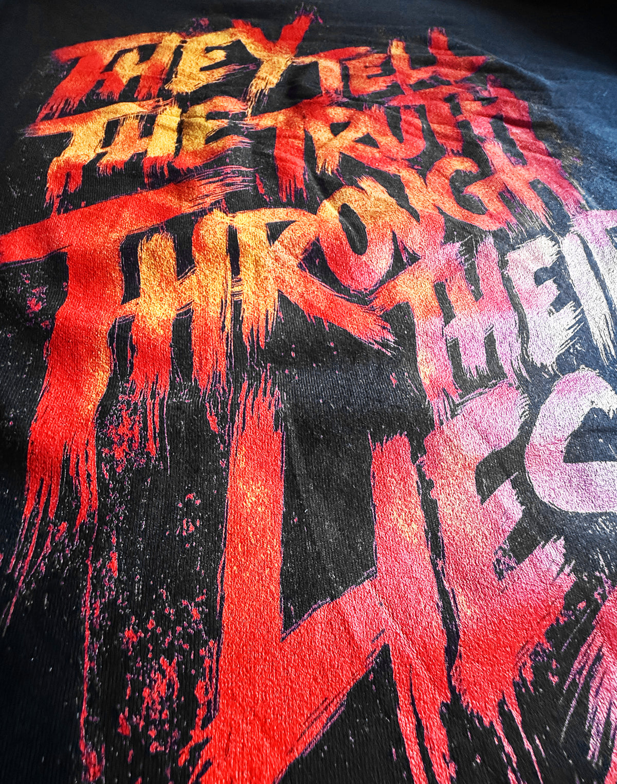 fIX UP COLOUR ON DISPLAYS - Black Unisex Premium Heavyweight Back-Design Tee "Truth Through Lies" by Designer and Artist Lucas Gillon
