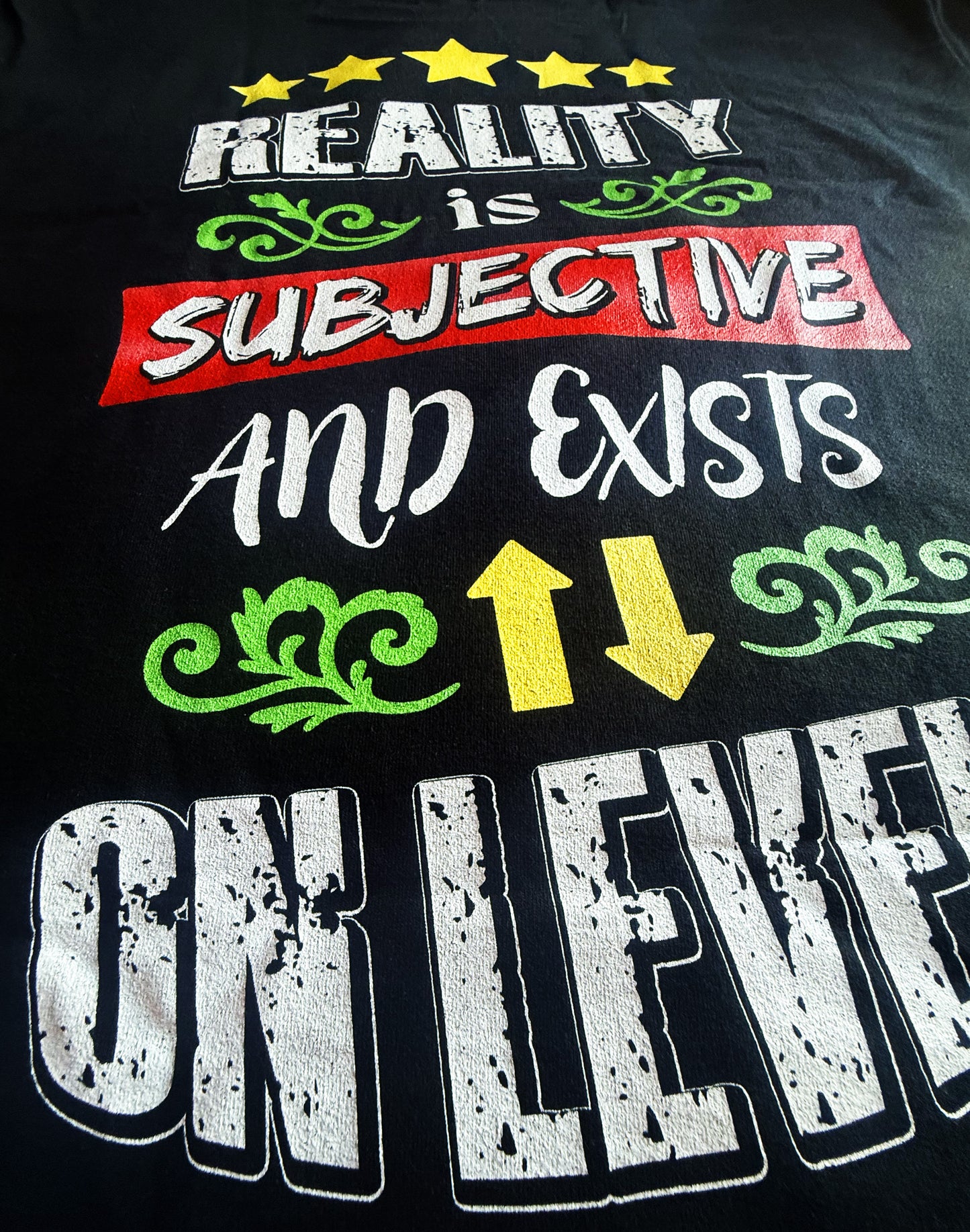 Black Unisex Premium Heavyweight Back-Design Tee "Reality is Subjective" by Designer and Artist Lucas Gillon