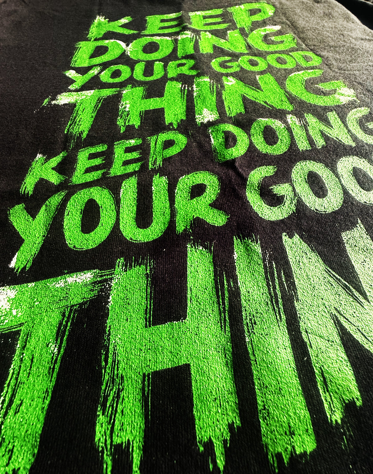 Black Unisex Premium Heavyweight Back-Design Tee "Keep Doing Your Good Thing" by Designer and Artist Lucas Gillon