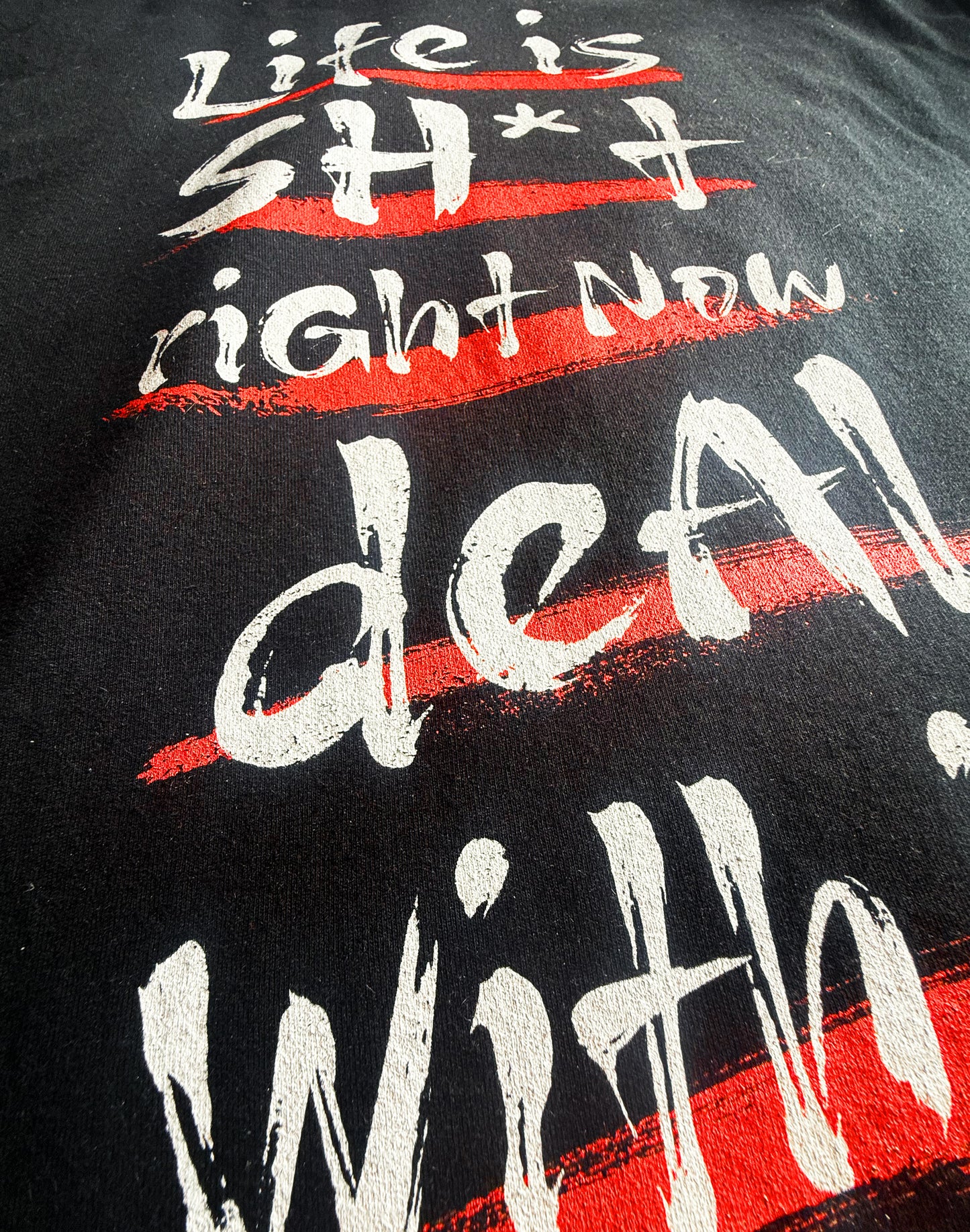 Black Unisex Premium Original Heavyweight Back-Design Tee "Deal With It" by Designer and Artist Lucas Gillon