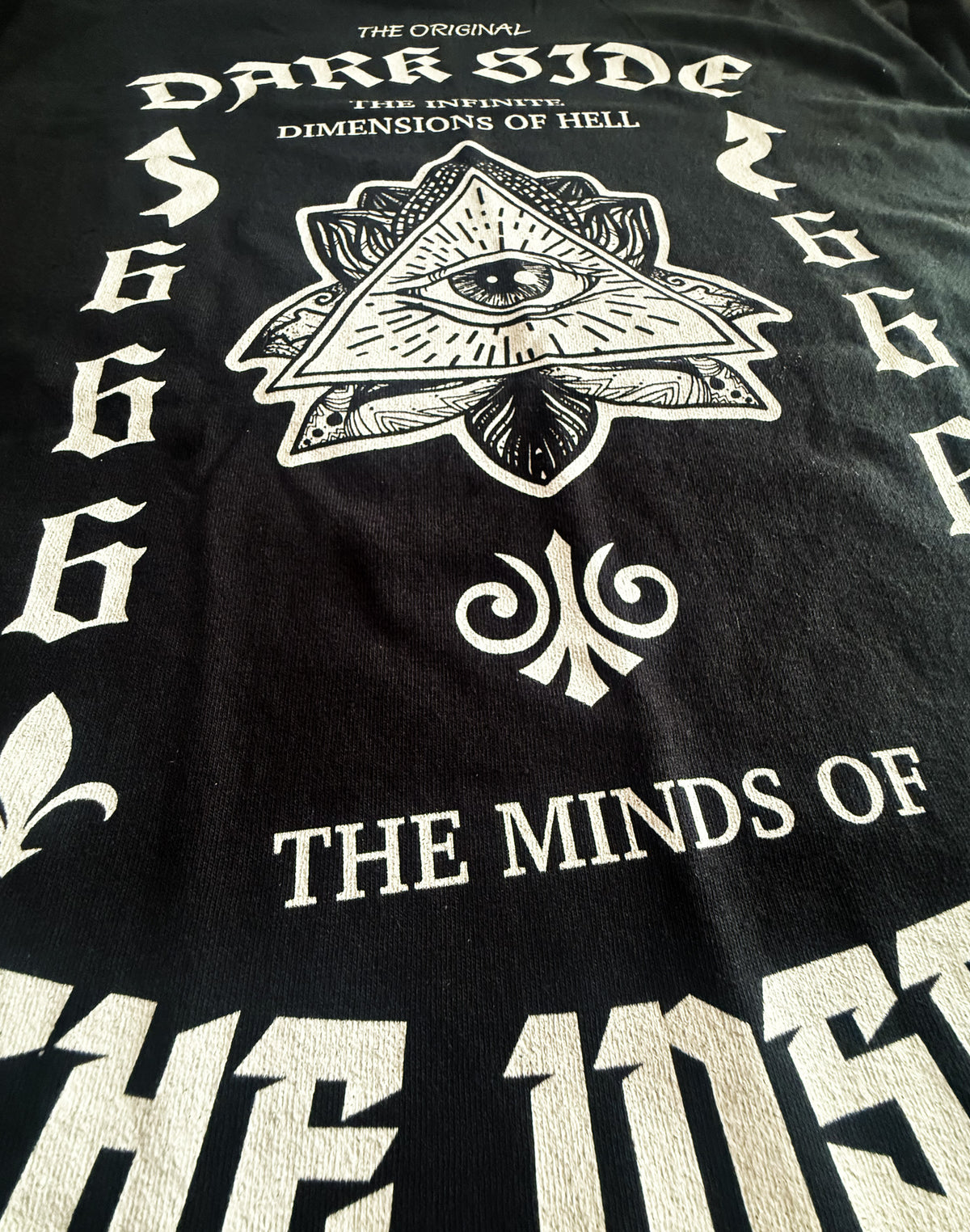 to finish - Black Unisex Premium Heavyweight Back-Design Tee "Dark Side - Dimensions of Hell" by Designer and Artist Lucas Gillon