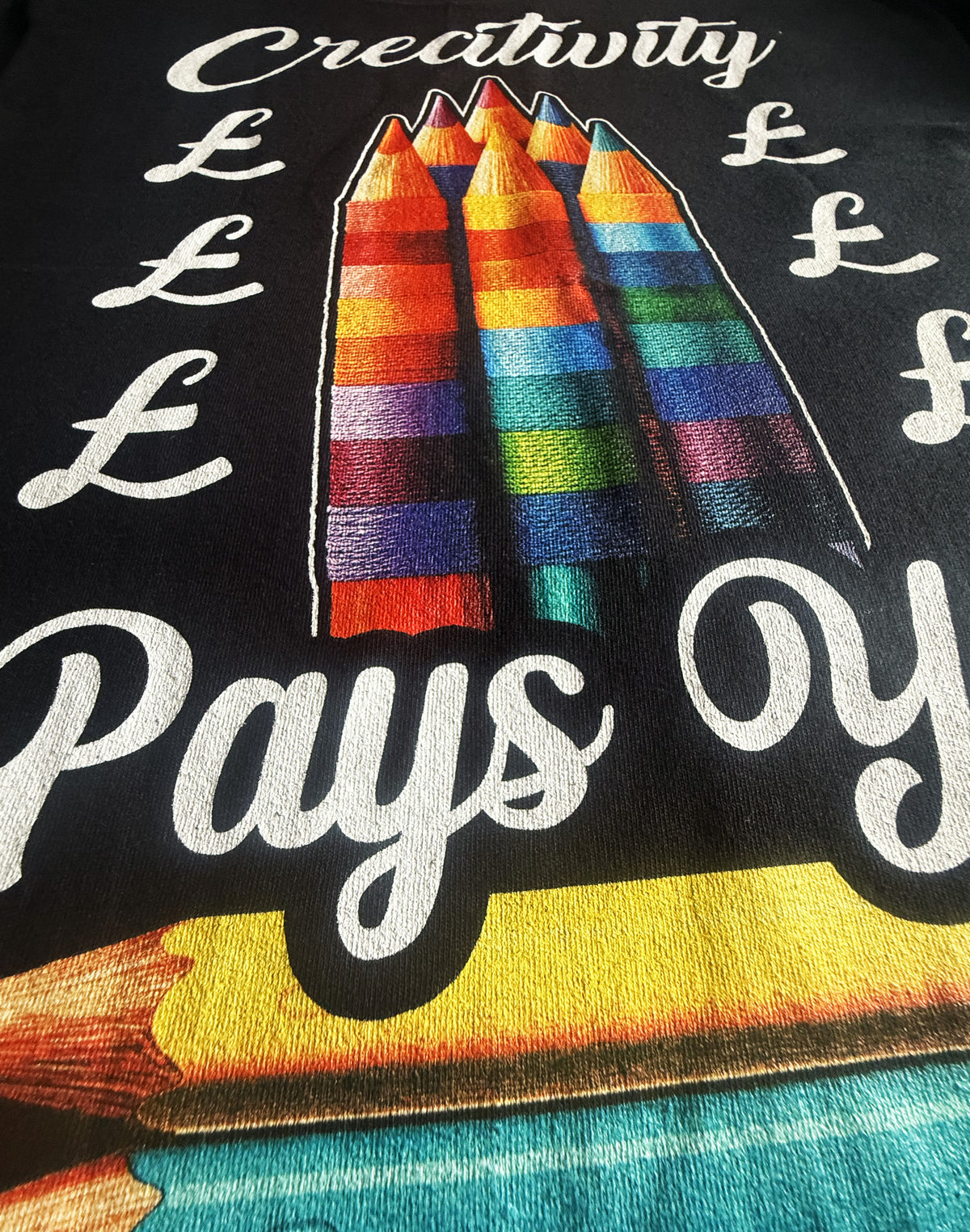 Black Unisex Premium Heavyweight Back-Design Tee "Creativity Pays You" by Designer and Artist Lucas Gillon