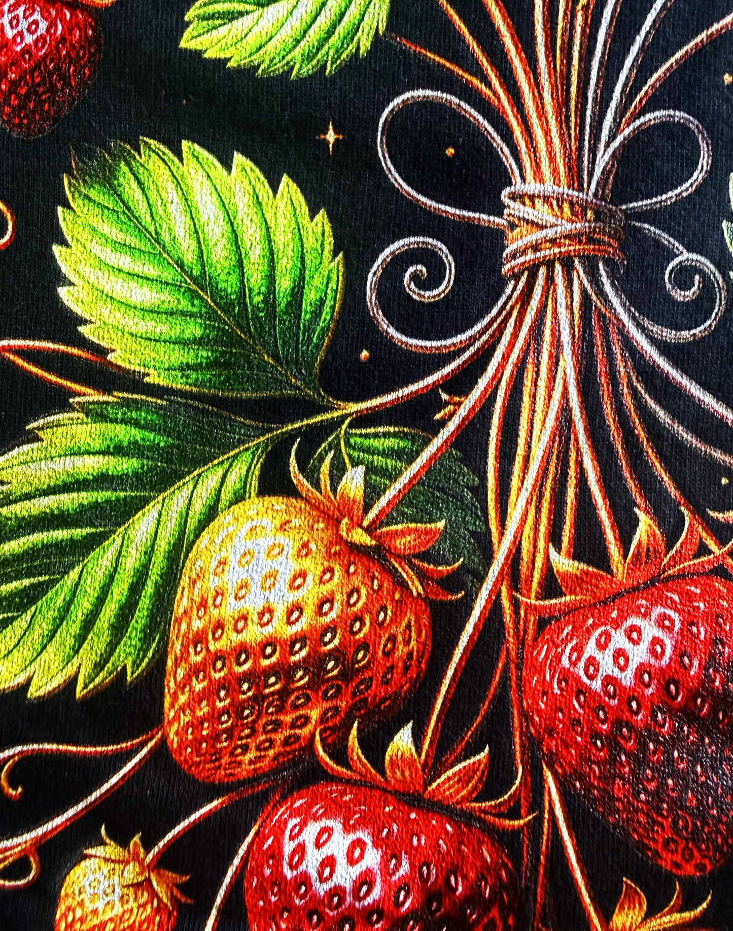 Black Unisex Premium Original Heavyweight Back-Design Tee "Golden Strawberries" by Designer and Artist Lucas Gillon