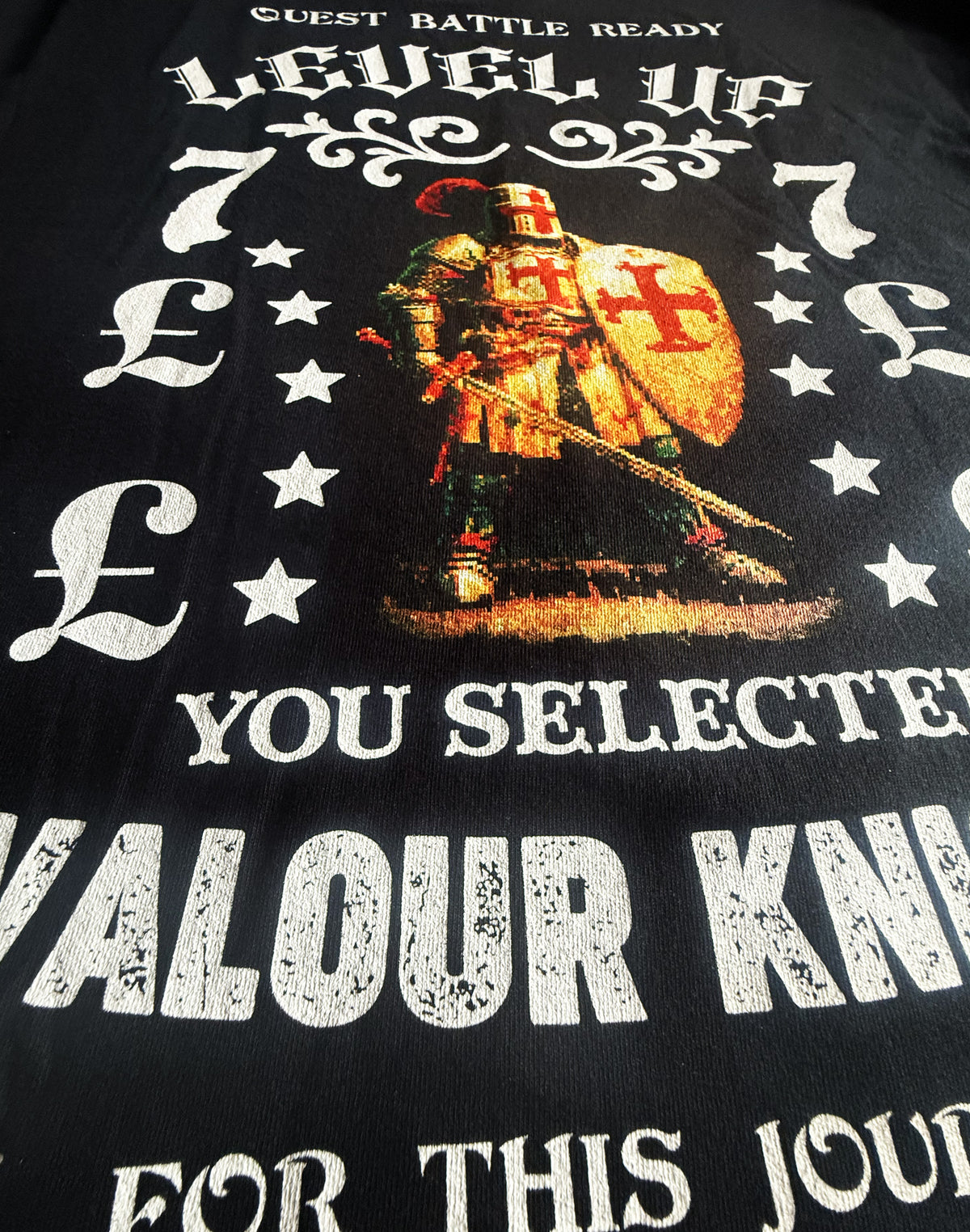 Black Unisex Premium Heavyweight Back-Design Tee "Level Up - Valour Knight" by Designer and Artist Lucas Gillon