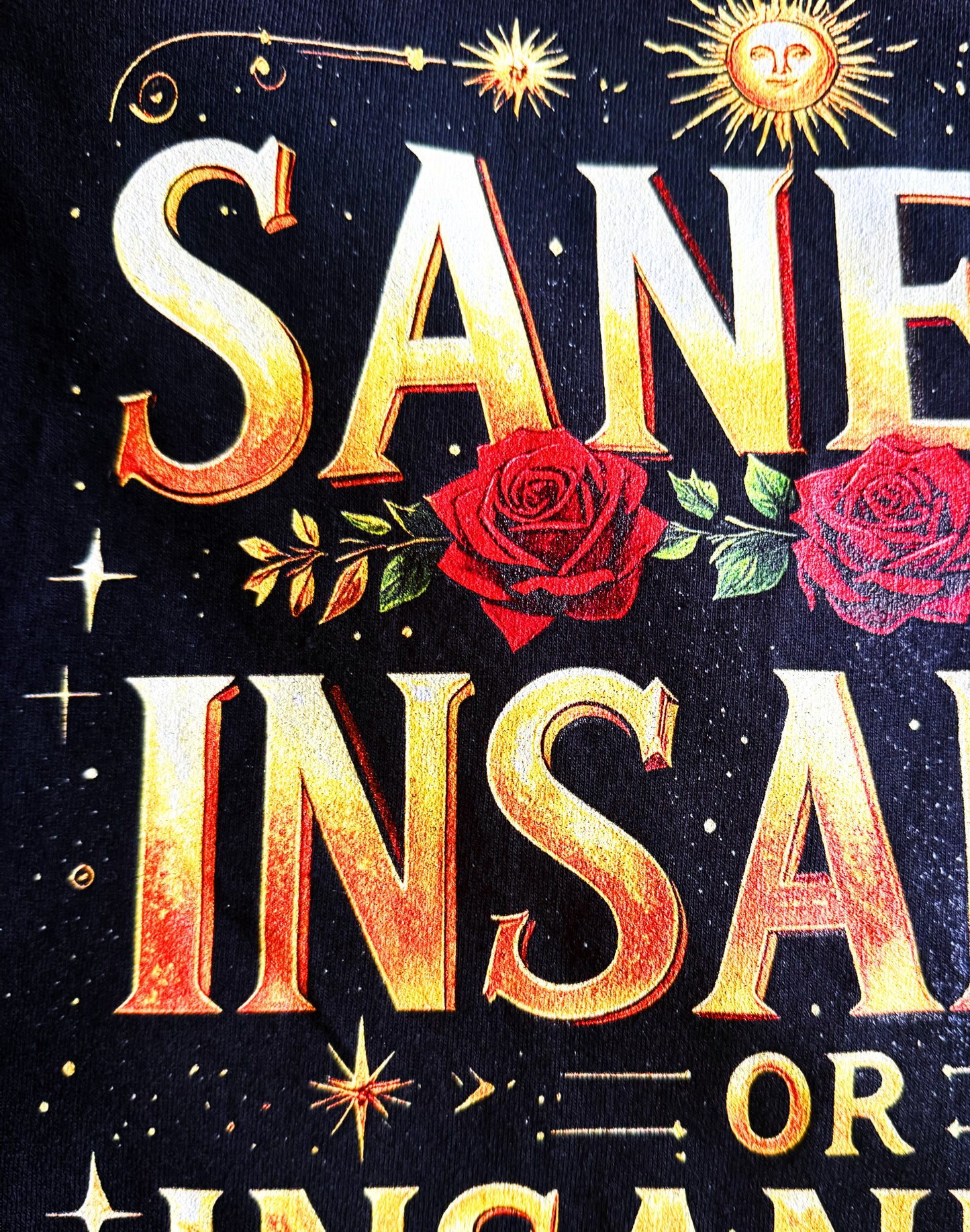 Black Unisex Premium Original Heavyweight Back-Design Tee "Sanely Insane or Insanely Sane" by Designer and Artist Lucas Gillon