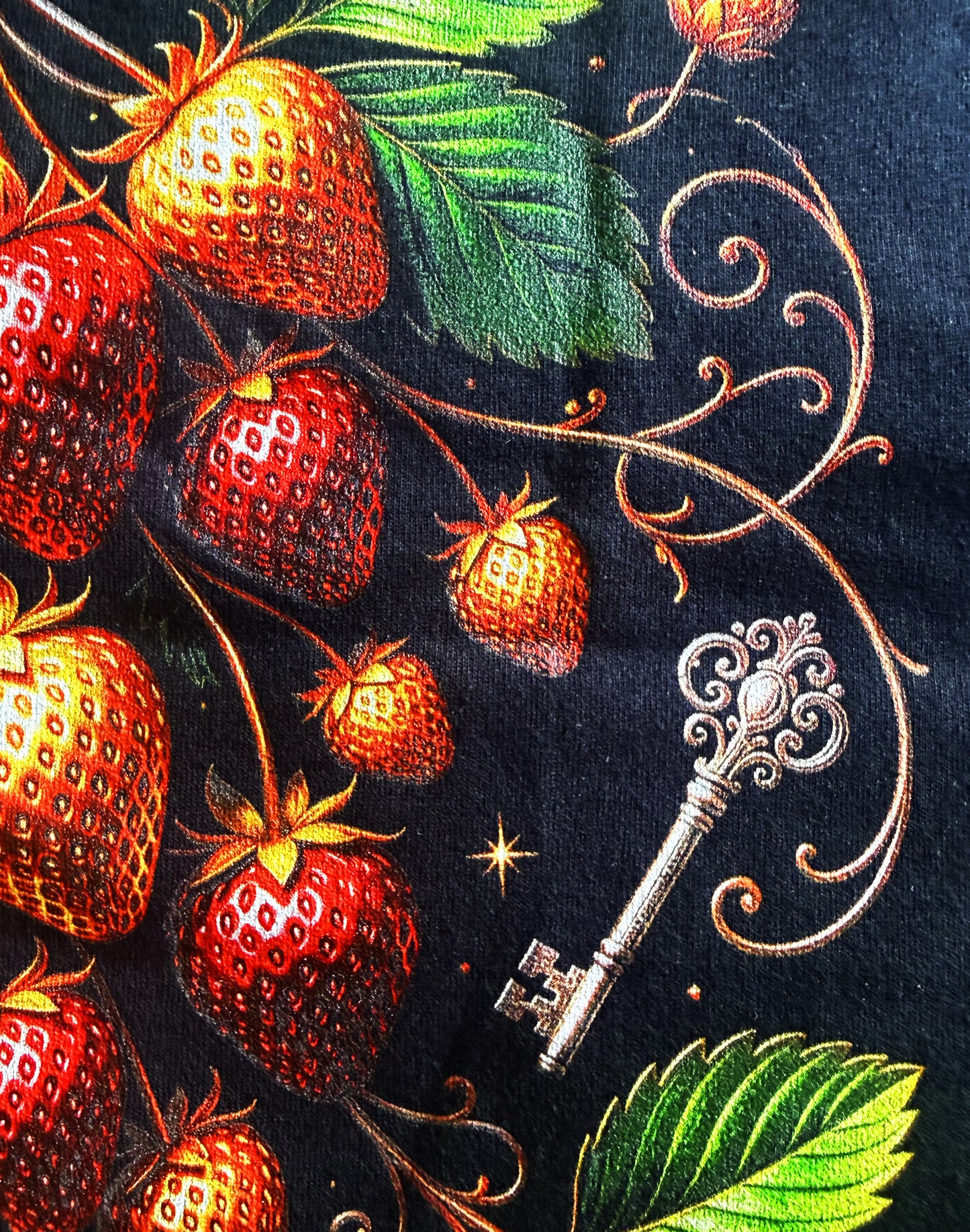 Black Unisex Premium Original Heavyweight Back-Design Tee "Golden Strawberries" by Designer and Artist Lucas Gillon