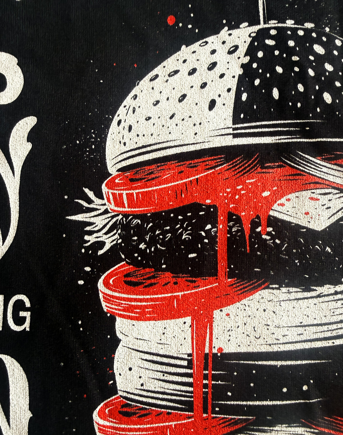 Black Unisex Premium Heavyweight Back-Design Tee "Tower of Gourmet" by Designer and Artist Lucas Gillon