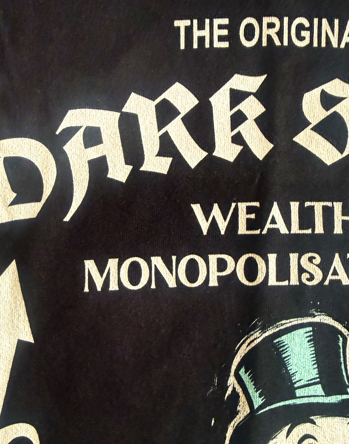 Black Unisex Premium Heavyweight Back-Design Tee "Dark Side - Wealth Monopolisations" by Designer and Artist Lucas Gillon