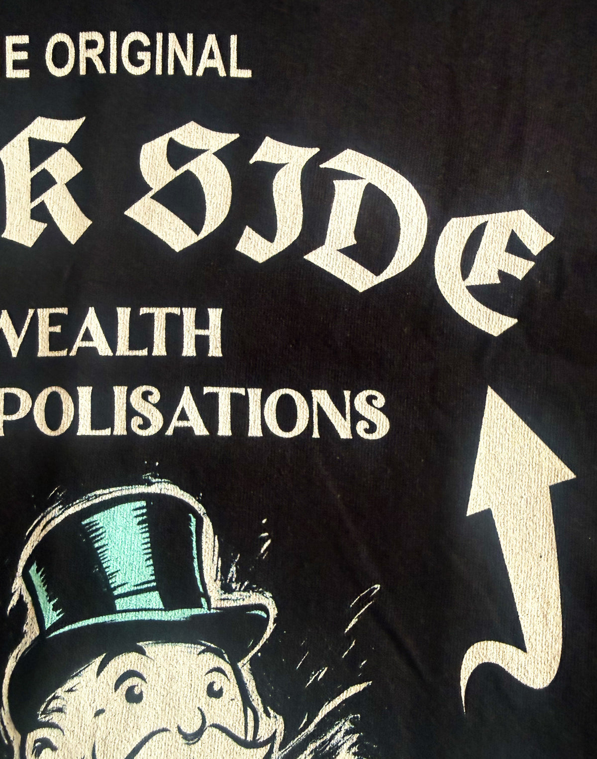 Black Unisex Premium Heavyweight Back-Design Tee "Dark Side - Wealth Monopolisations" by Designer and Artist Lucas Gillon