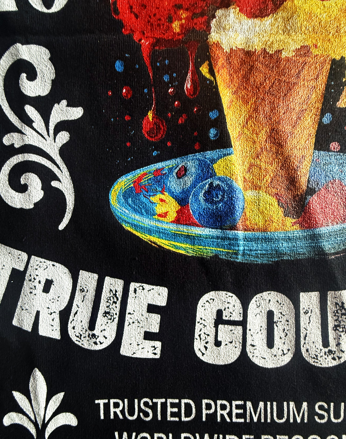 Black Unisex Premium Heavyweight Back-Design Tee "Gourmet Iced Up" by Designer and Artist Lucas Gillon