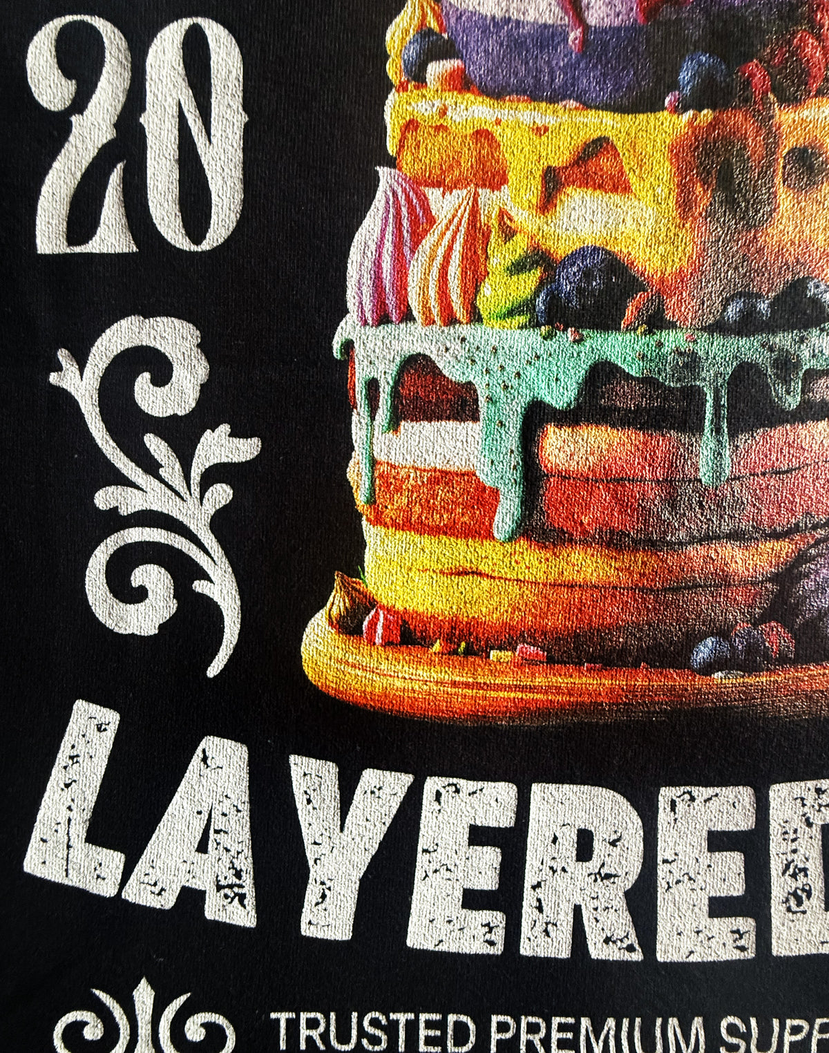 Black Unisex Premium Heavyweight Back-Design Tee "Gourmet Layered Up" by Designer and Artist Lucas Gillon