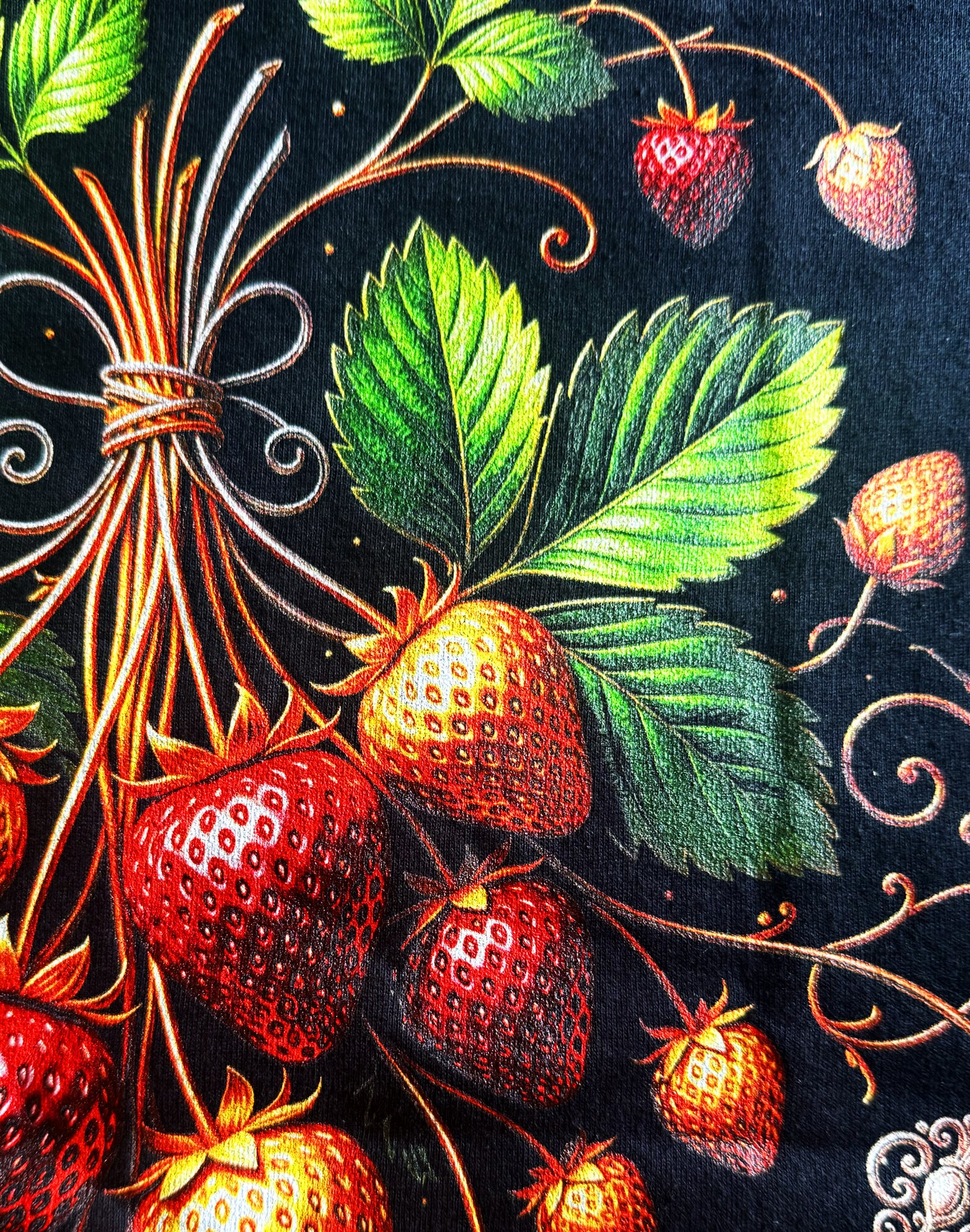 Black Unisex Premium Original Heavyweight Back-Design Tee "Golden Strawberries" by Designer and Artist Lucas Gillon