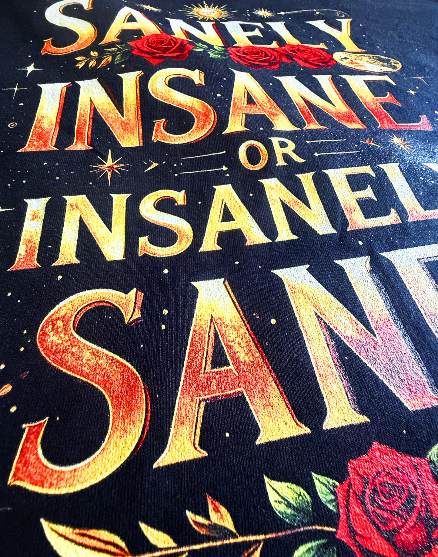Black Unisex Premium Original Heavyweight Back-Design Tee "Sanely Insane or Insanely Sane" by Designer and Artist Lucas Gillon