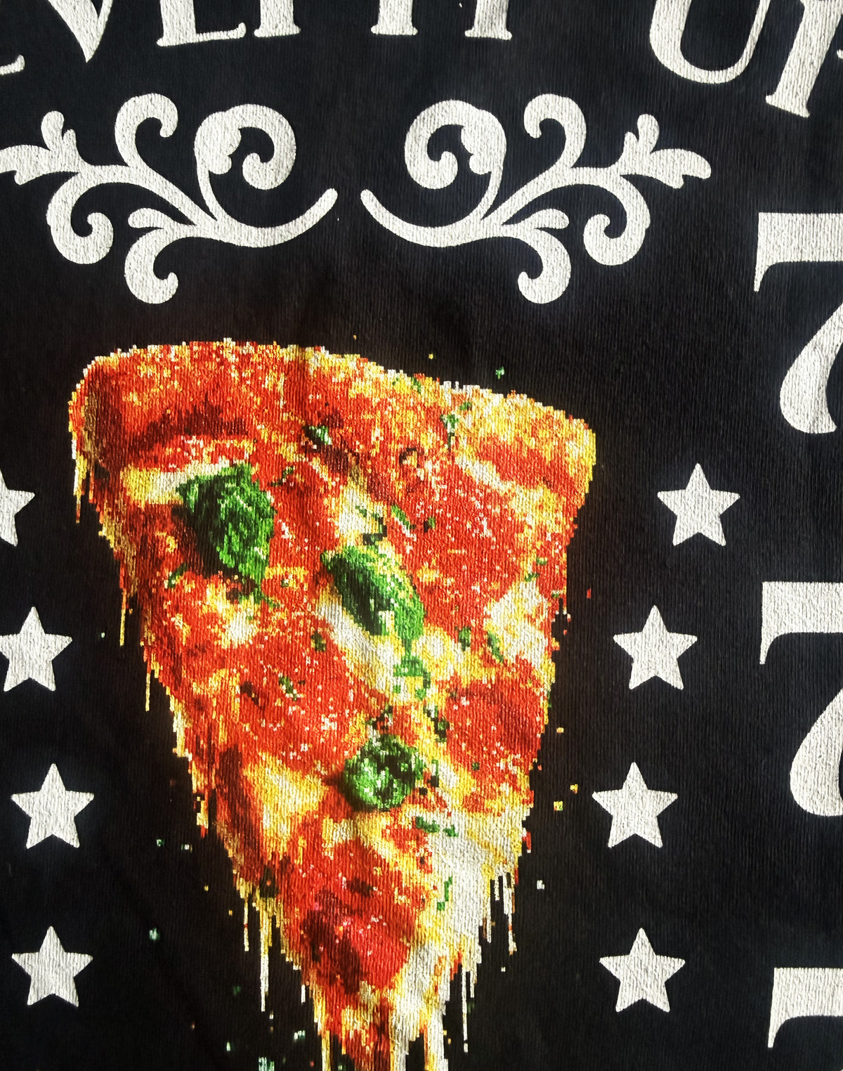 Black Unisex Premium Heavyweight Back-Design Tee "Level It Up - You Got Pizza Slice" by Designer and Artist Lucas Gillon