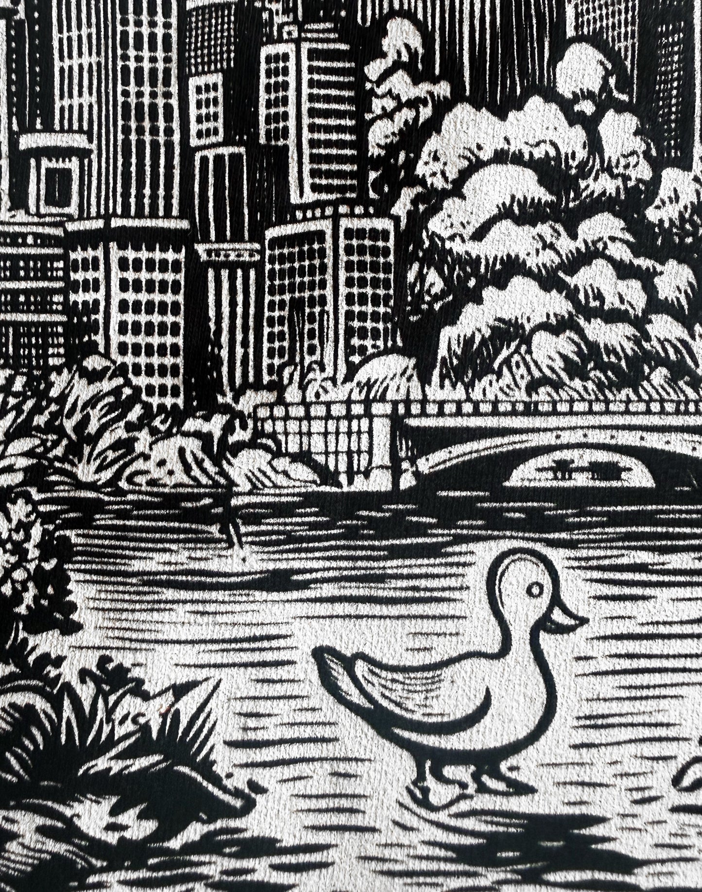 Black Unisex Premium Original Heavyweight Back-Design Tee "Duck & Cover" by Designer and Artist Lucas Gillon