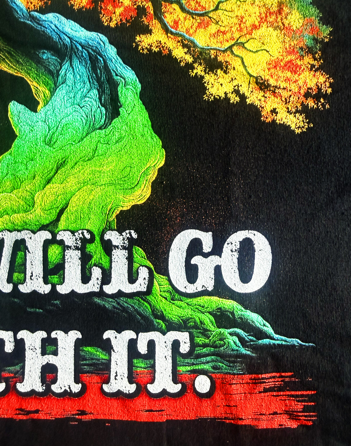 Black Unisex Premium Heavyweight Back-Design Tee "We Will Go With It - Neon Tree" by Designer and Artist Lucas Gillon