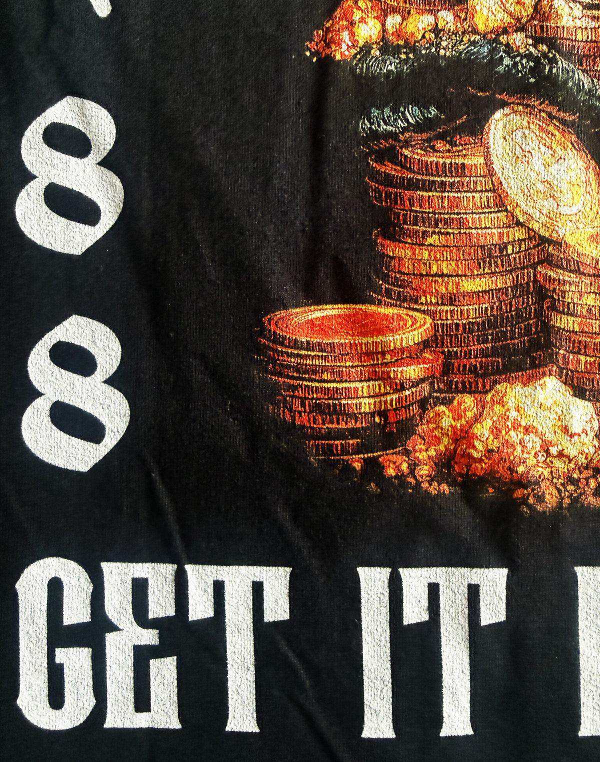 Black Unisex Premium Heavyweight Back-Design Tee "Level It Up - Increase Your Coins" by Designer and Artist Lucas Gillon