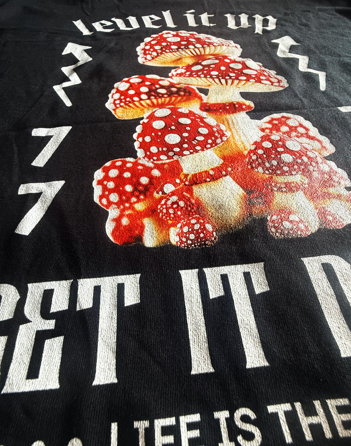 Black Unisex Premium Heavyweight Back-Design Tee "Level It Up - Get It Down" by Designer and Artist Lucas Gillon