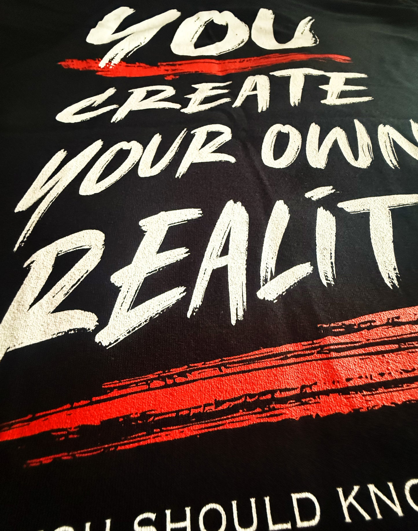 Black Unisex Premium Heavyweight Back-Design Tee "You Create Your Own Reality" by Designer and Artist Lucas Gillon