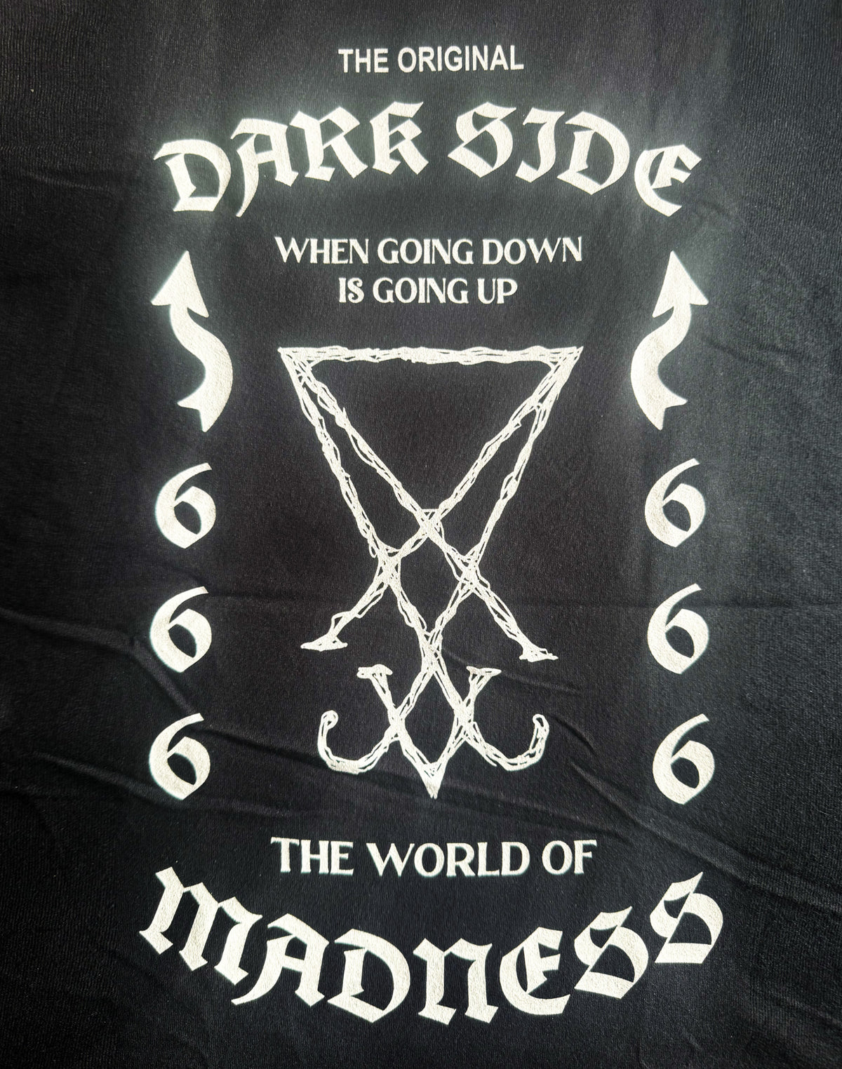 Black Unisex Premium Heavyweight Back-Design Tee "Dark Side - World of Madness No V. #1" by Designer and Artist Lucas Gillon