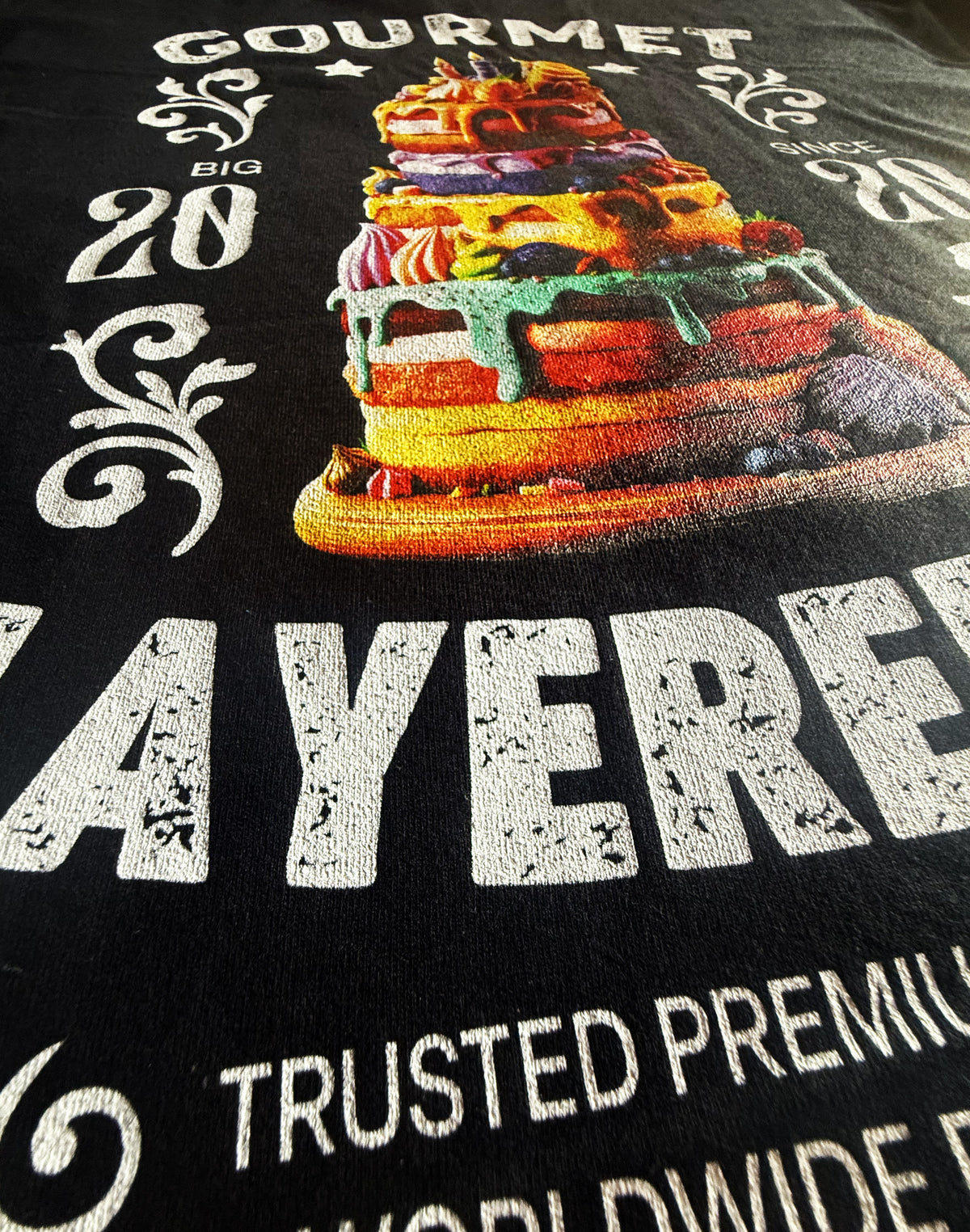 Black Unisex Premium Heavyweight Back-Design Tee "Gourmet Layered Up" by Designer and Artist Lucas Gillon