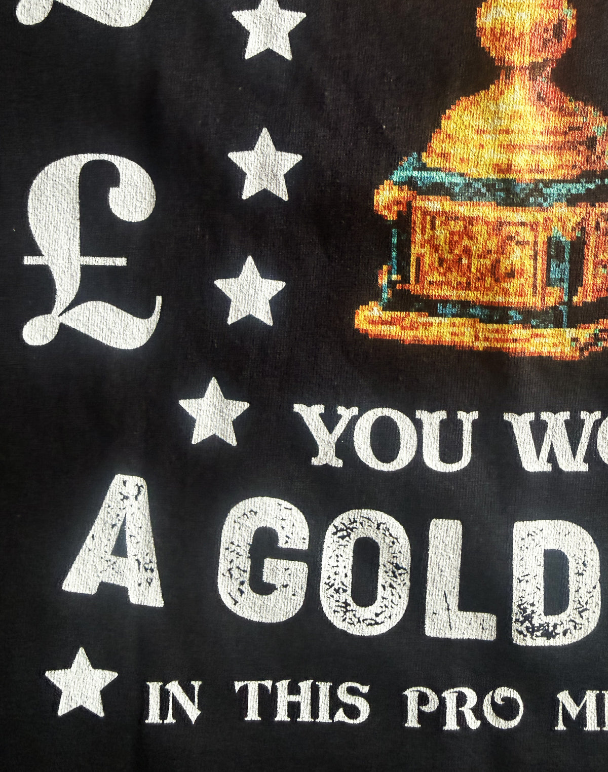Black Unisex Premium Heavyweight Back-Design Tee "Level It Up - Gold Trophy" by Designer and Artist Lucas Gillon