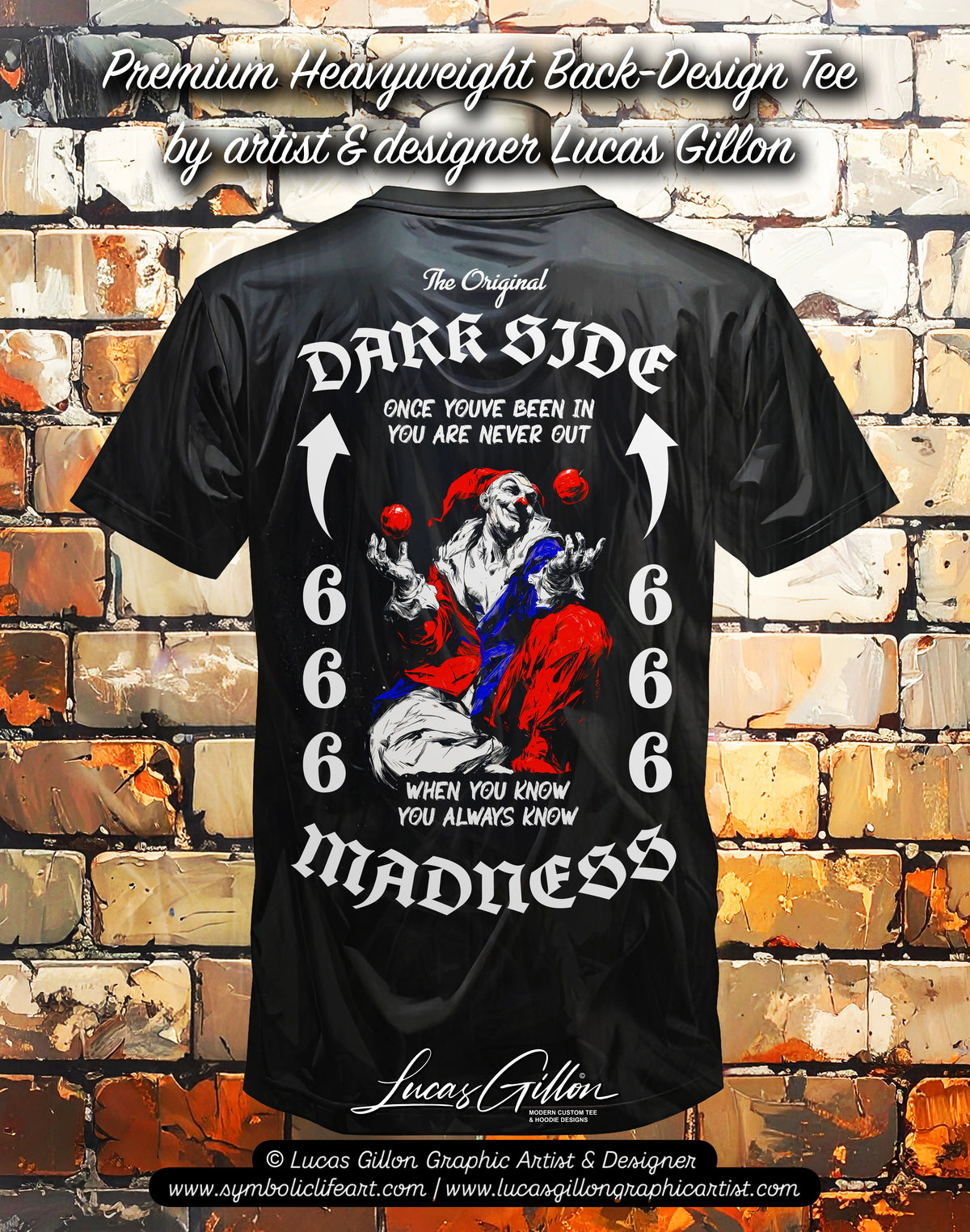 Black Unisex Premium Heavyweight Back-Design Tee "Dark Side - Once You've Been In" by Designer and Artist Lucas Gillon