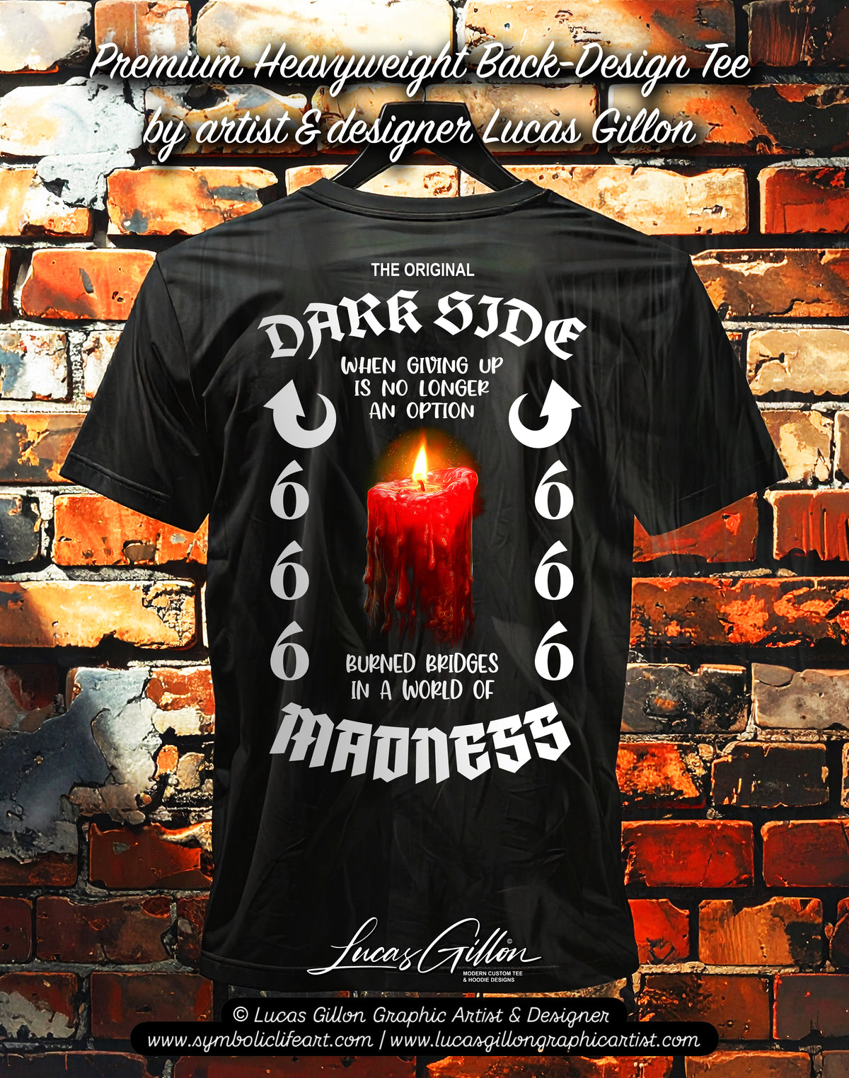 to finish - Black Unisex Premium Heavyweight Back-Design Tee "Dark Side - When Giving Up Is No Longer An Option" by Designer and Artist Lucas Gillon