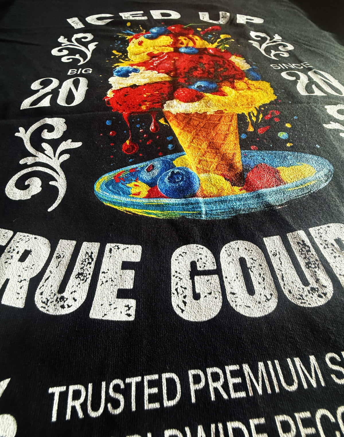 Black Unisex Premium Heavyweight Back-Design Tee "Gourmet Iced Up" by Designer and Artist Lucas Gillon